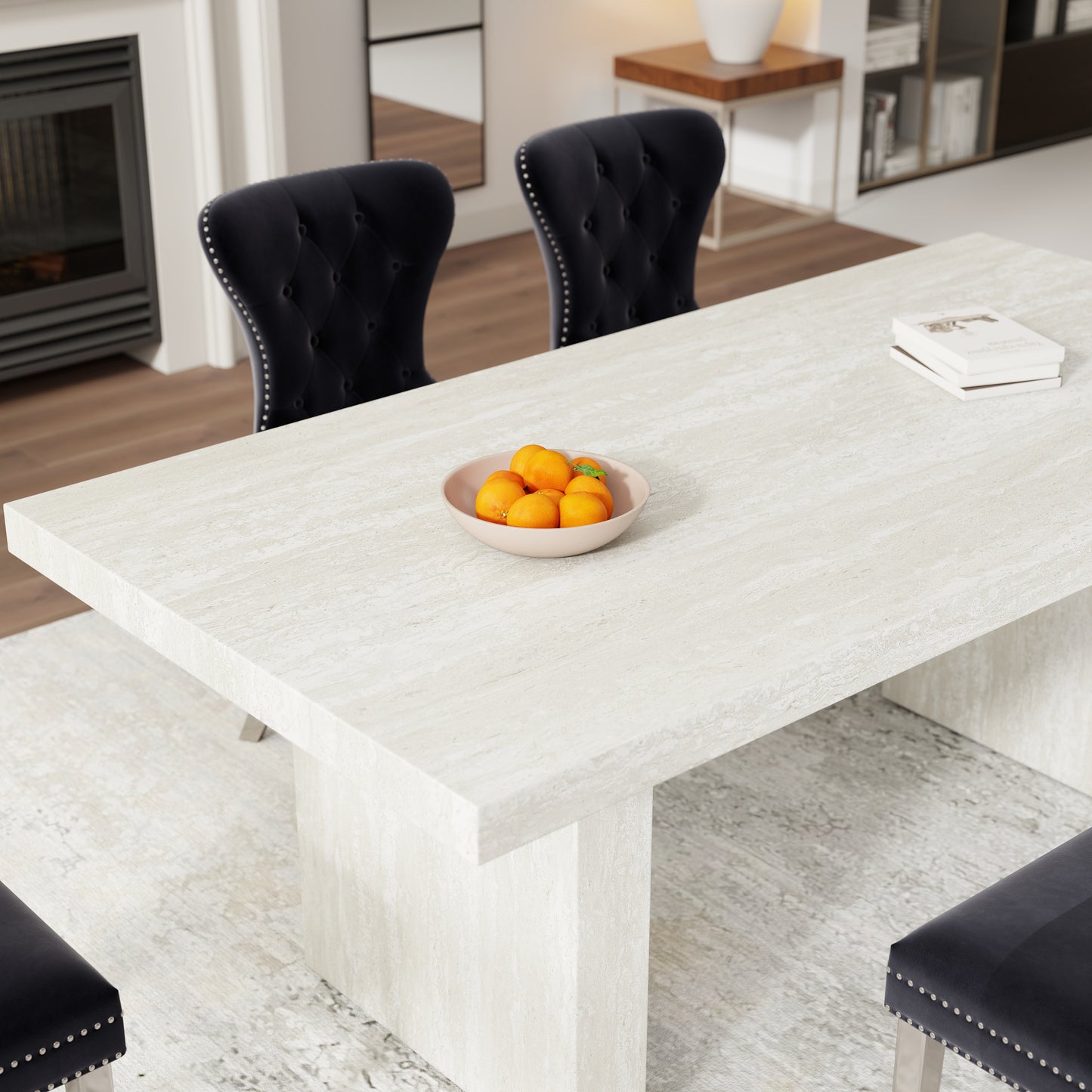 Roundhill Furniture Cavira 7-Piece Modern Dining Set, Faux Marble Dining Table with Four Chairs