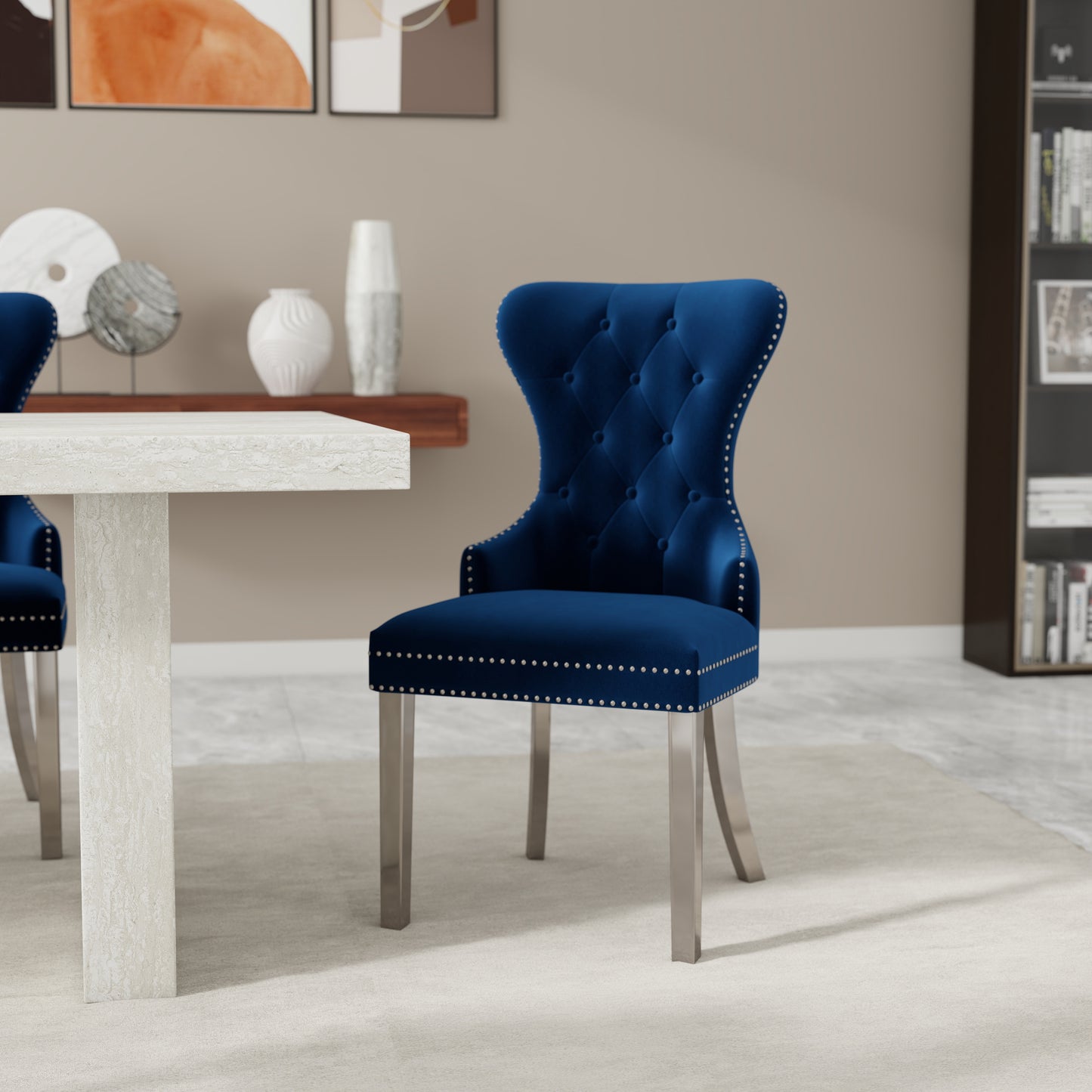 Roundhill Furniture Cavira 5-Piece Modern Dining Set, Faux Marble Dining Table with Four Chairs