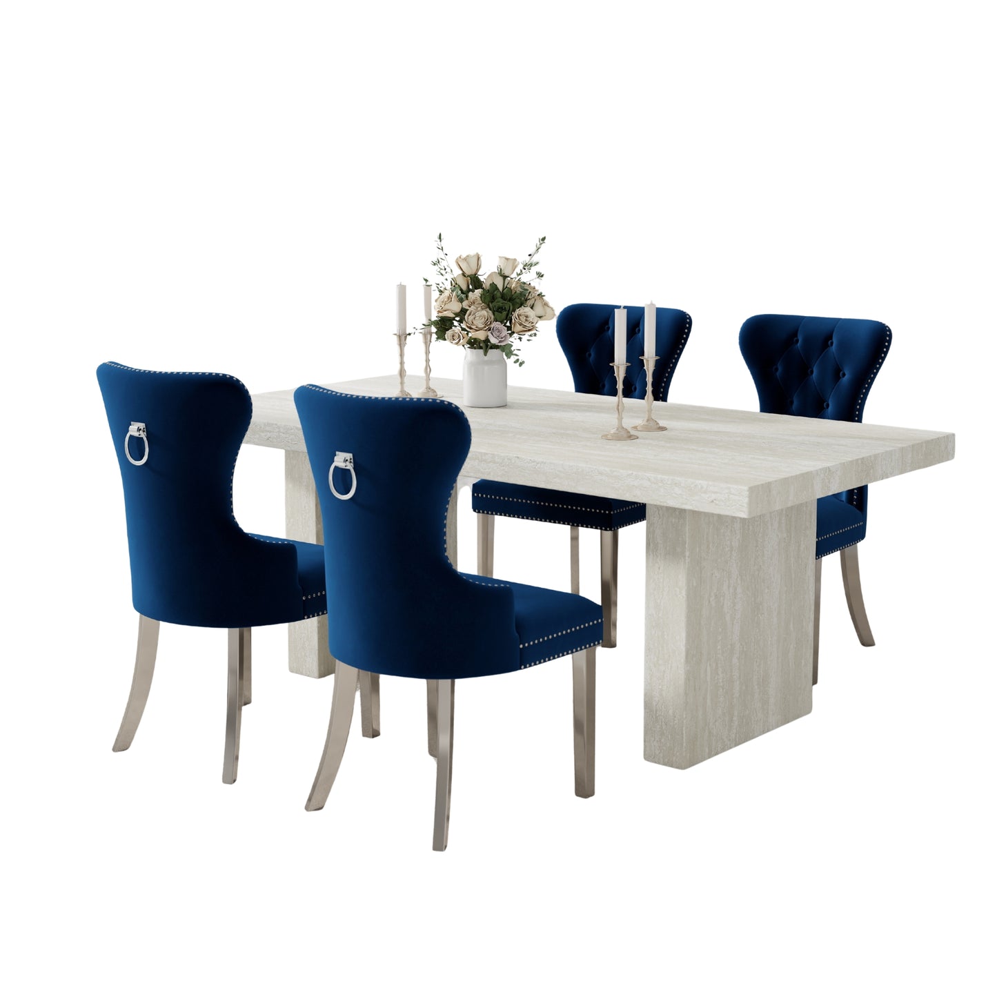 Roundhill Furniture Cavira 5-Piece Modern Dining Set, Faux Marble Dining Table with Four Chairs