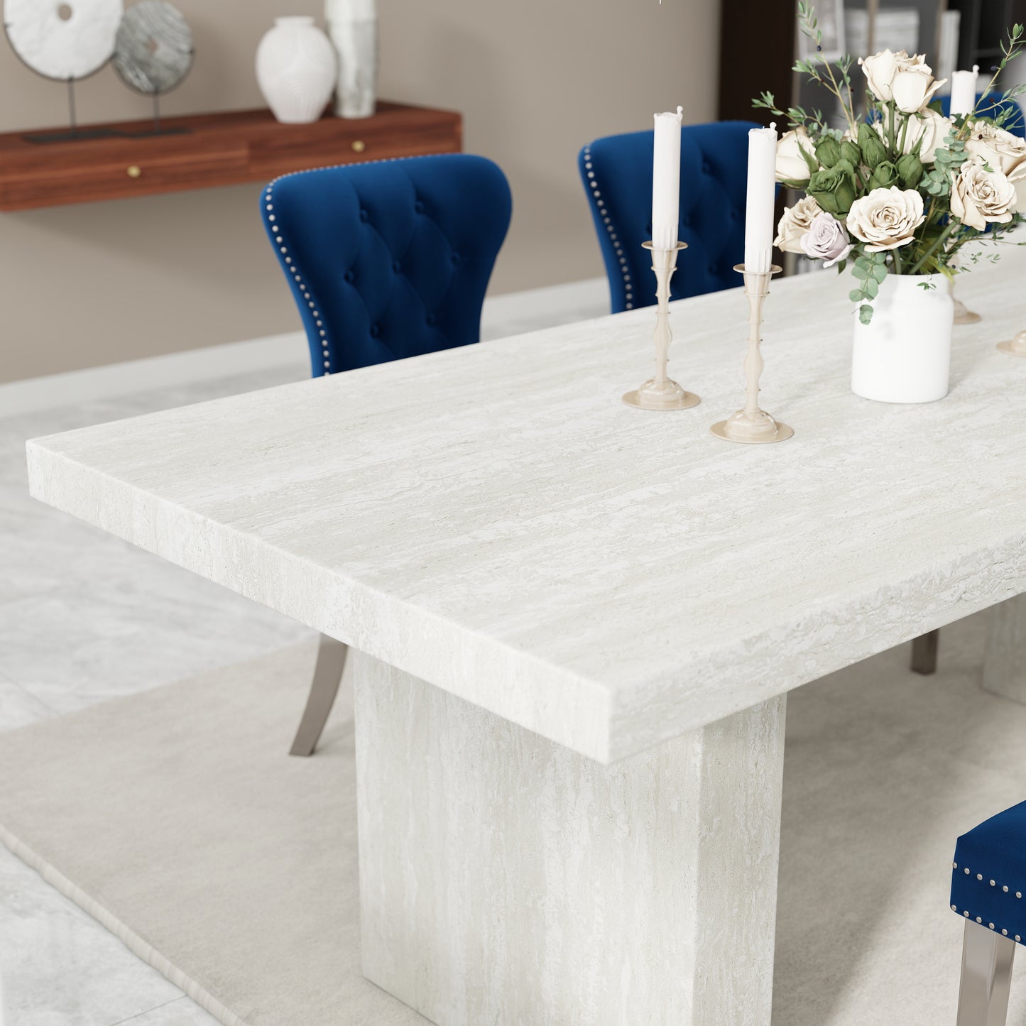 Roundhill Furniture Cavira 7-Piece Modern Dining Set, Faux Marble Dining Table with Four Chairs