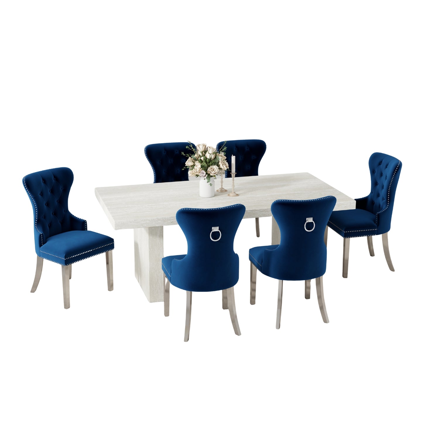 Roundhill Furniture Cavira 7-Piece Modern Dining Set, Faux Marble Dining Table with Four Chairs