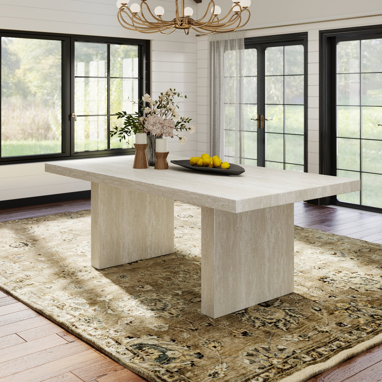 Roundhill Furniture Cavira 6-Piece Modern Dining Set, Faux Marble Dining Table with 4 Chairs and Bench, Chocolate