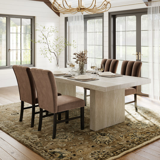 Roundhill Furniture Cavira 5-Piece Modern Dining Set, Faux Marble Dining Table with 4 Chairs, Chocolate