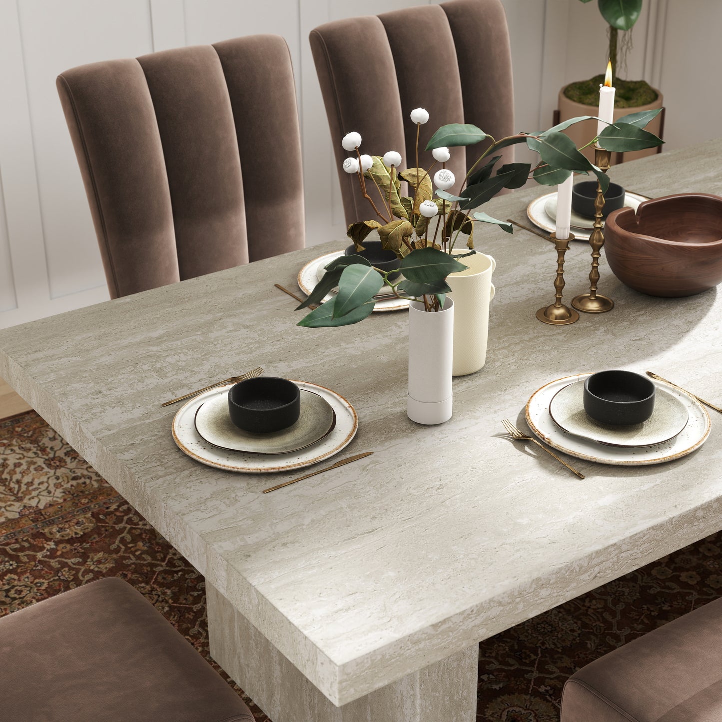 Roundhill Furniture Cavira 5-Piece Modern Dining Set, Faux Marble Dining Table with 4 Chairs, Chocolate