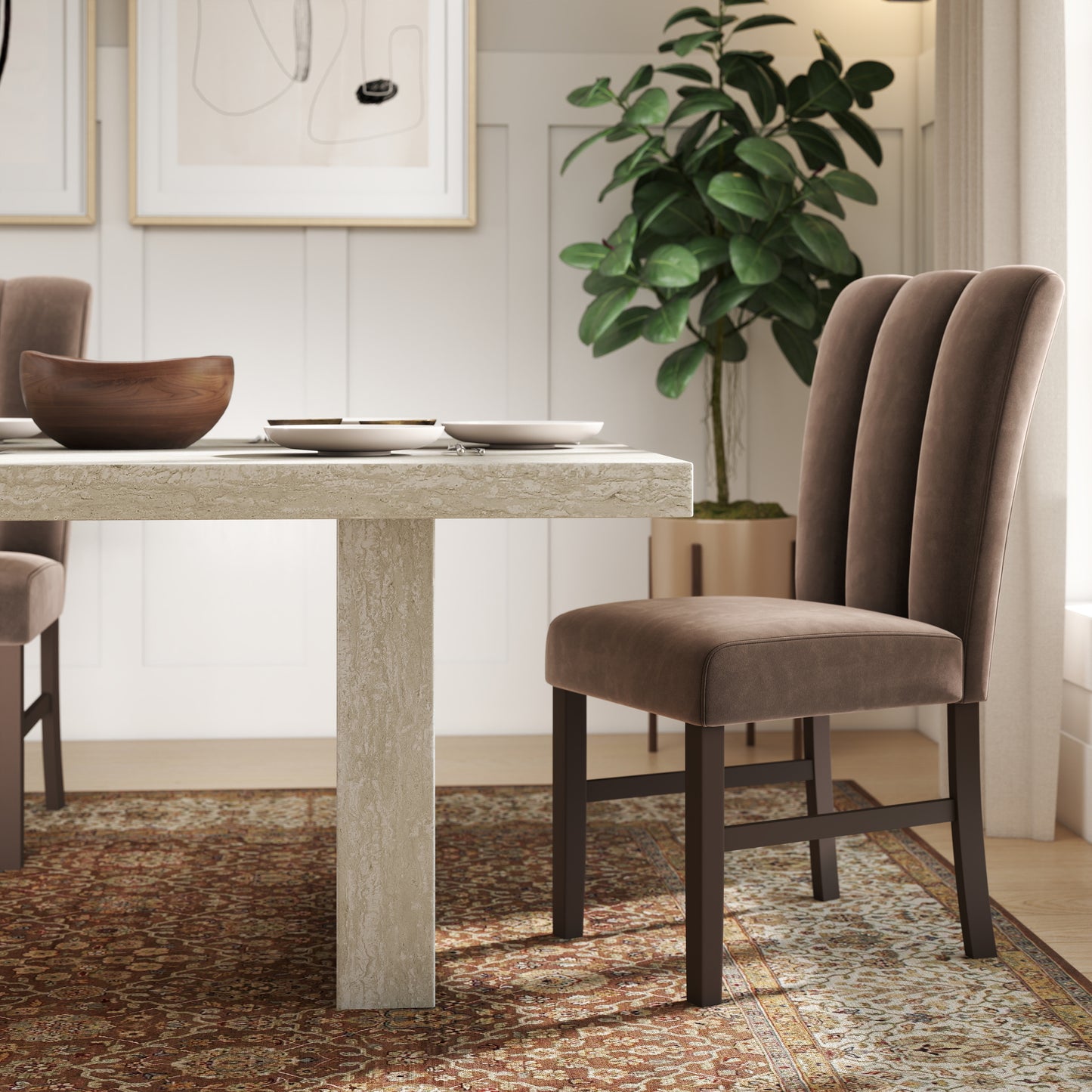 Roundhill Furniture Cavira 5-Piece Modern Dining Set, Faux Marble Dining Table with 4 Chairs, Chocolate