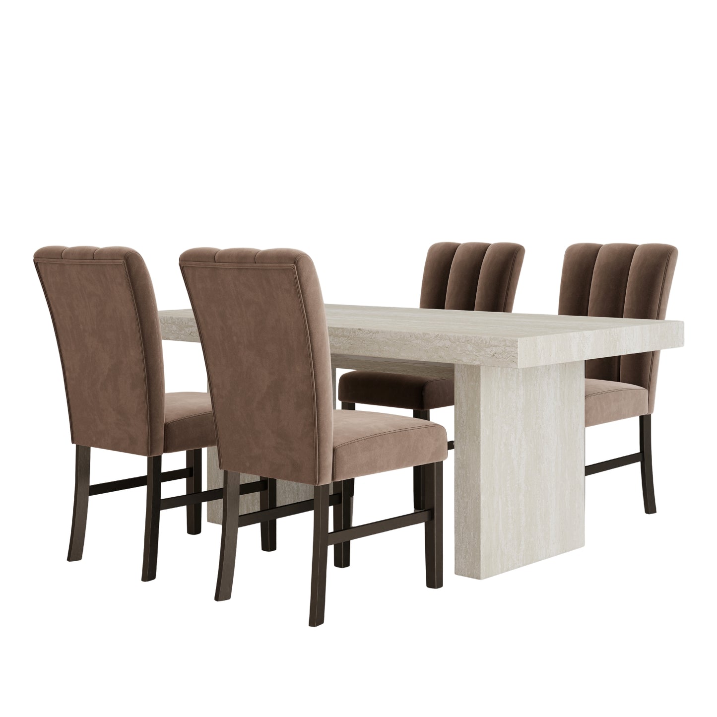 Roundhill Furniture Cavira 5-Piece Modern Dining Set, Faux Marble Dining Table with 4 Chairs, Chocolate