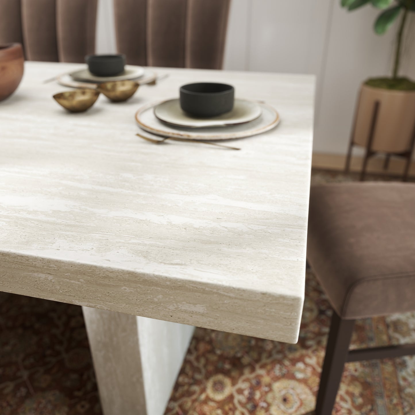 Roundhill Furniture Cavira 7-Piece Modern Dining Set, Faux Marble Dining Table with 6 Chairs, Chocolate