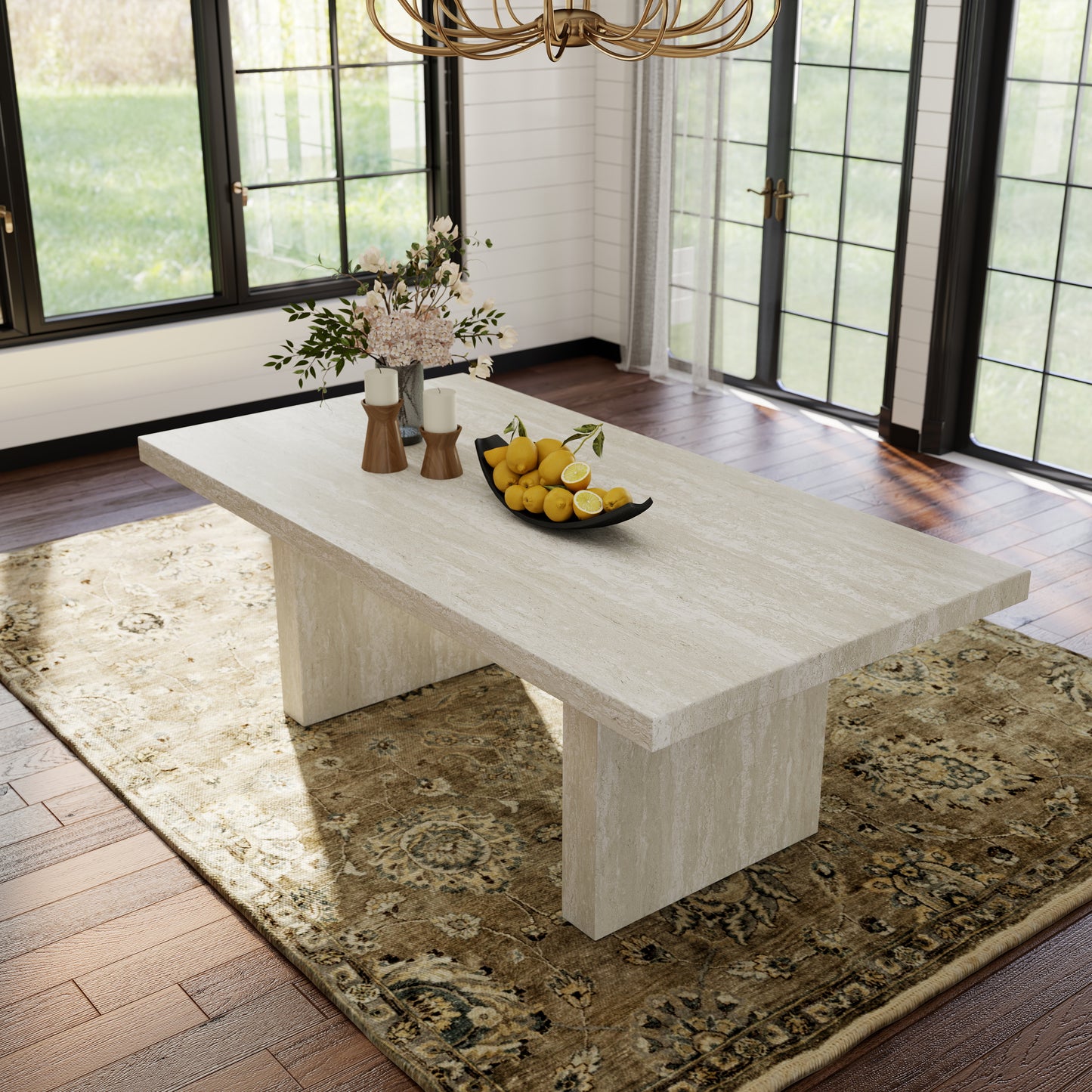 Roundhill Furniture Cavira 7-Piece Modern Dining Set, Faux Marble Dining Table with 6 Chairs, Chocolate