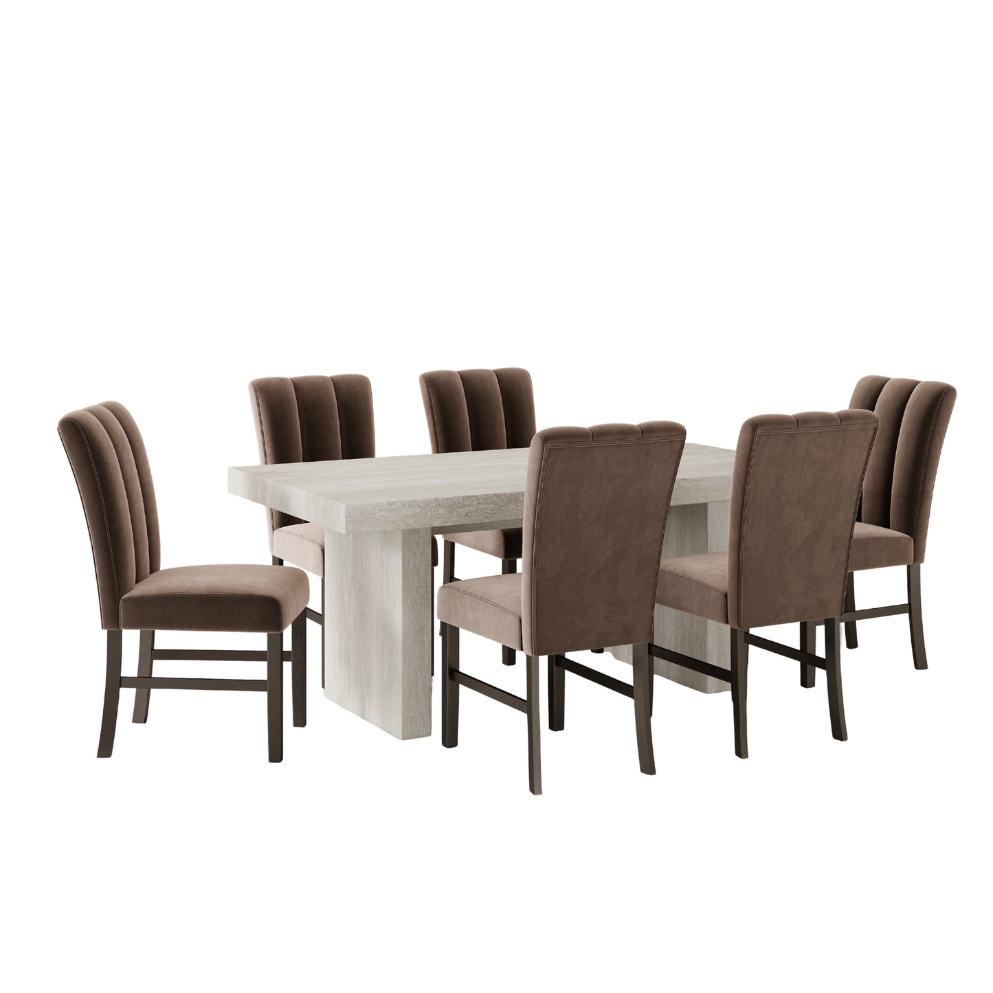Roundhill Furniture Cavira 7-Piece Modern Dining Set, Faux Marble Dining Table with 6 Chairs, Chocolate