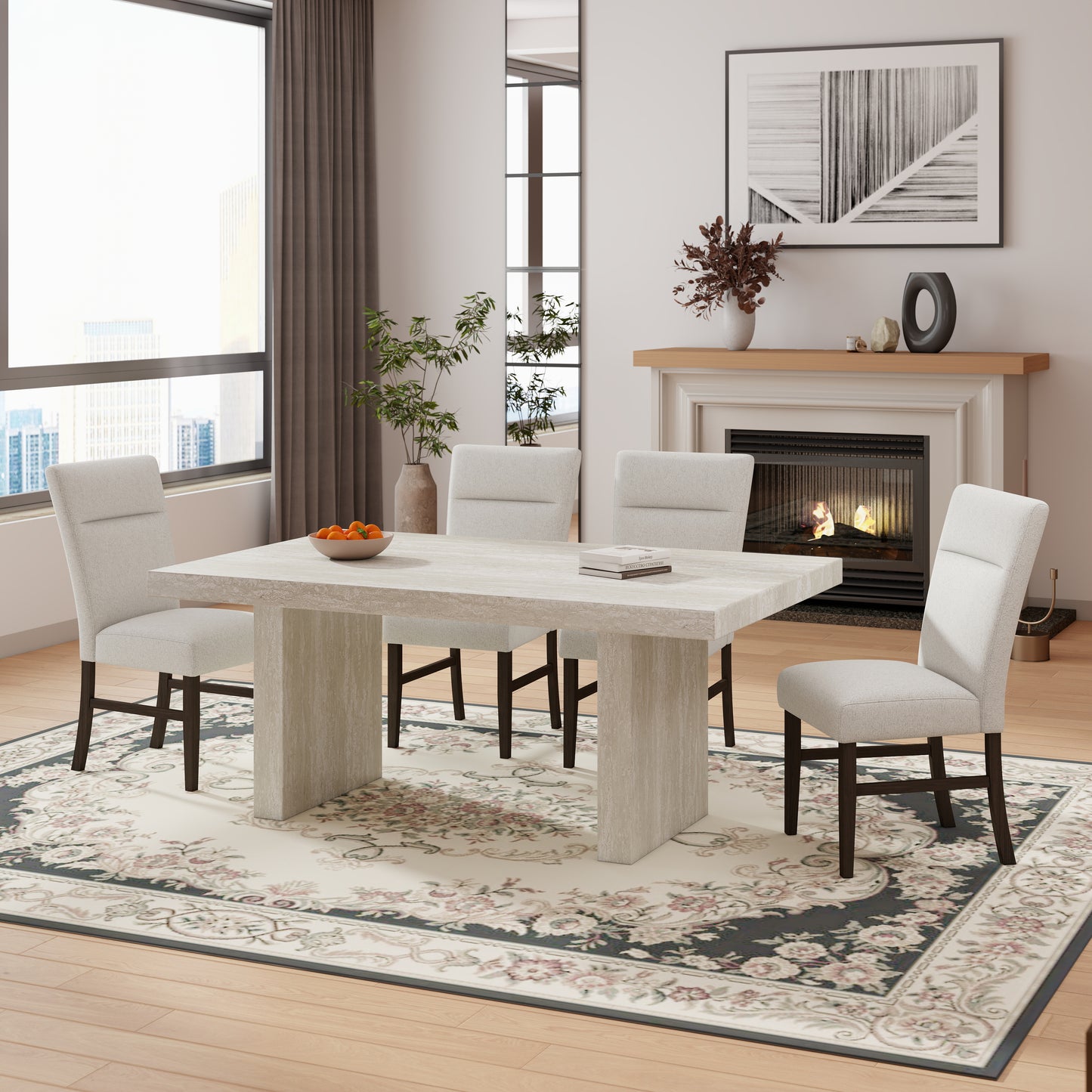 Roundhill Furniture Cavira 5-Piece Modern Dining Set, Faux Marble Dining Table with 4 Chairs, Gray