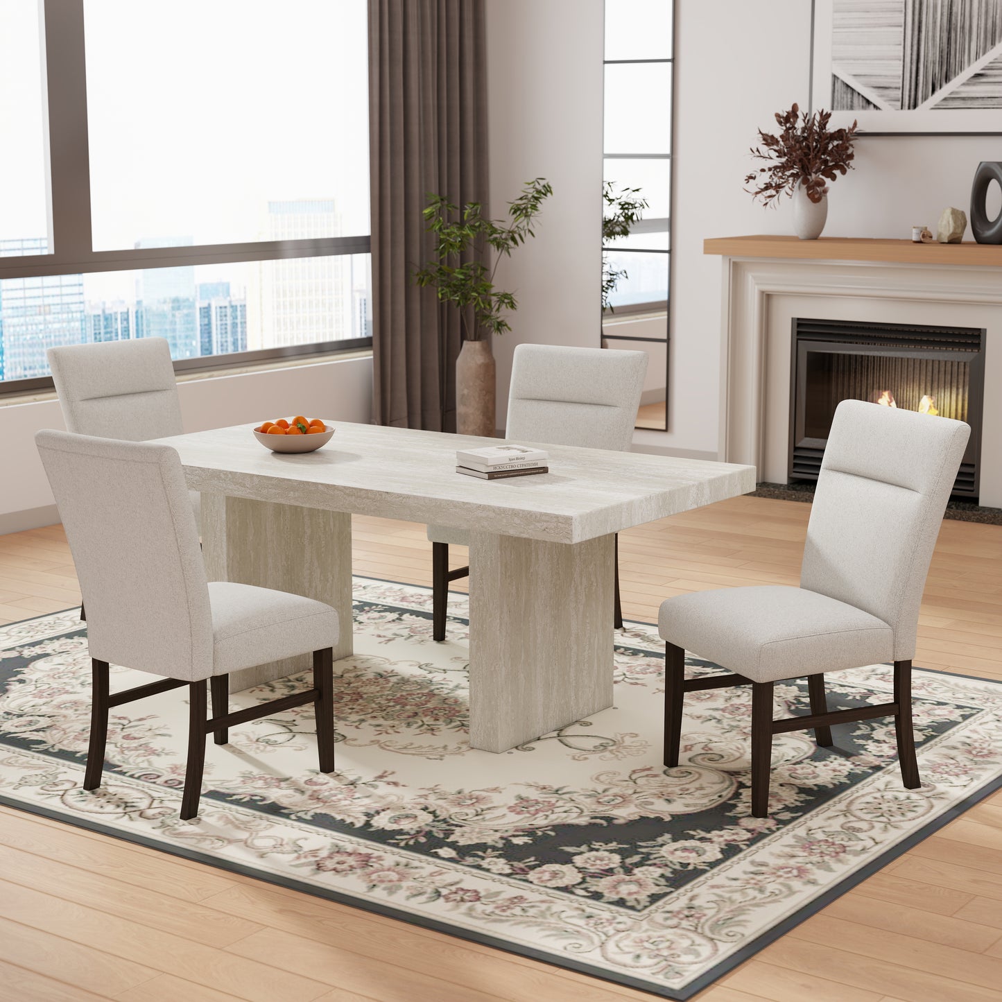 Roundhill Furniture Cavira 5-Piece Modern Dining Set, Faux Marble Dining Table with 4 Chairs, Gray
