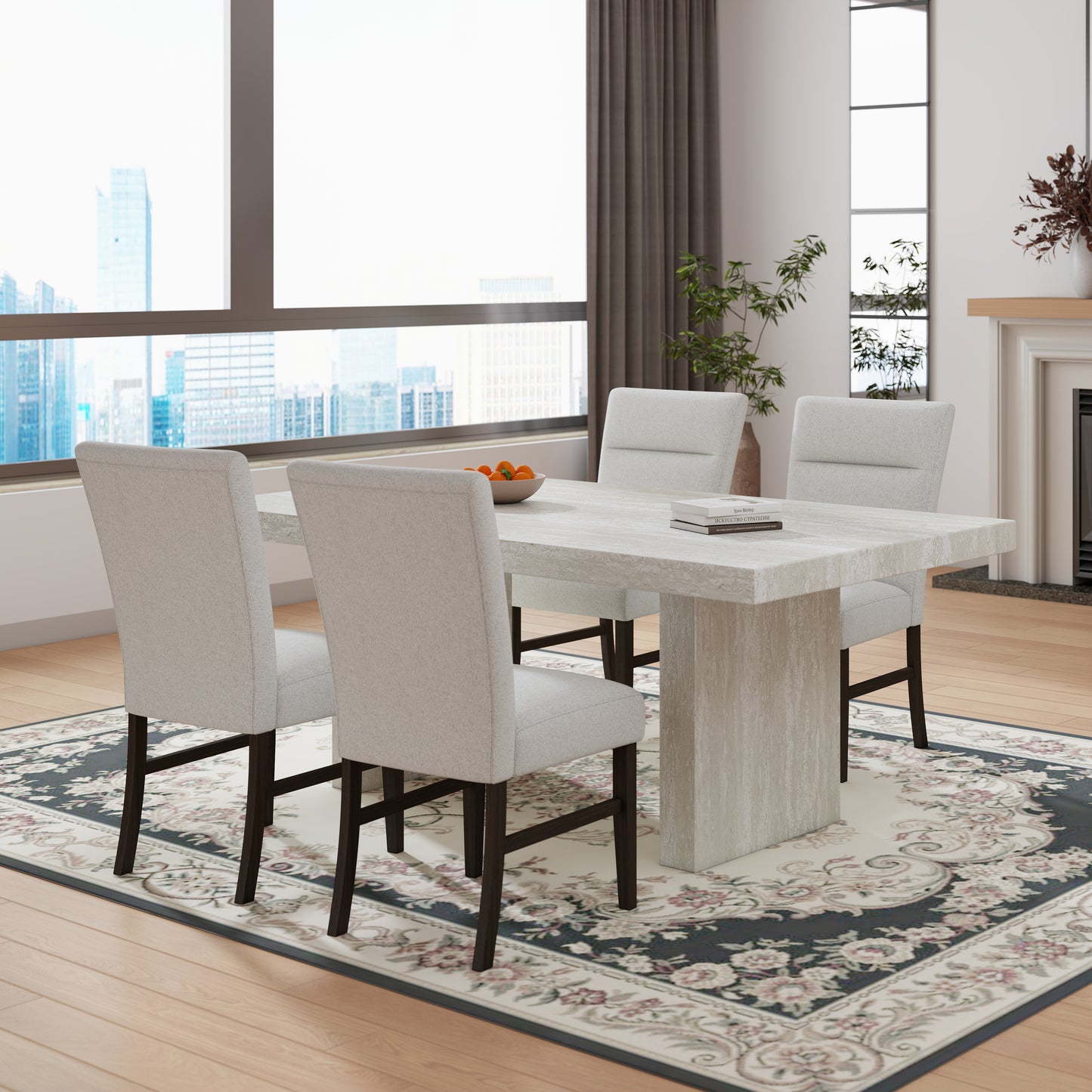 Roundhill Furniture Cavira 5-Piece Modern Dining Set, Faux Marble Dining Table with 4 Chairs, Gray