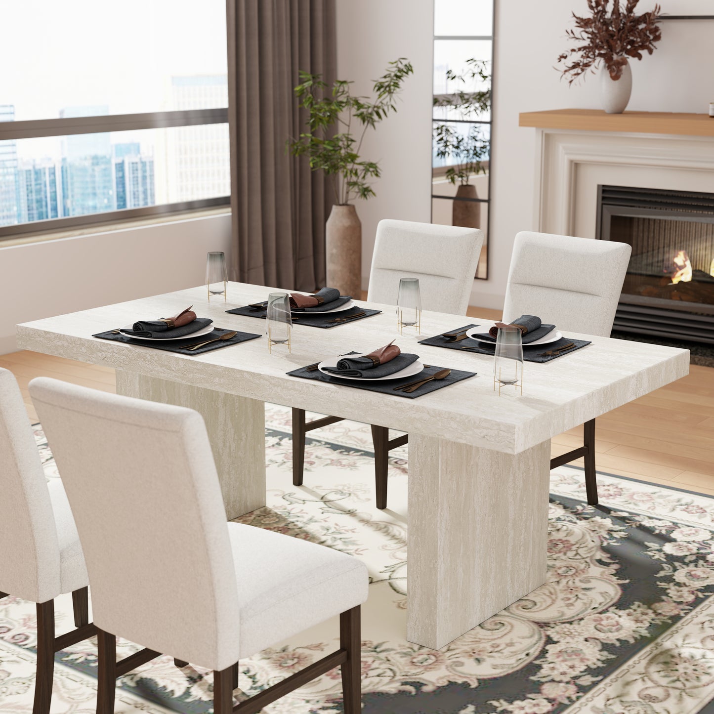Roundhill Furniture Cavira 5-Piece Modern Dining Set, Faux Marble Dining Table with 4 Chairs, Gray