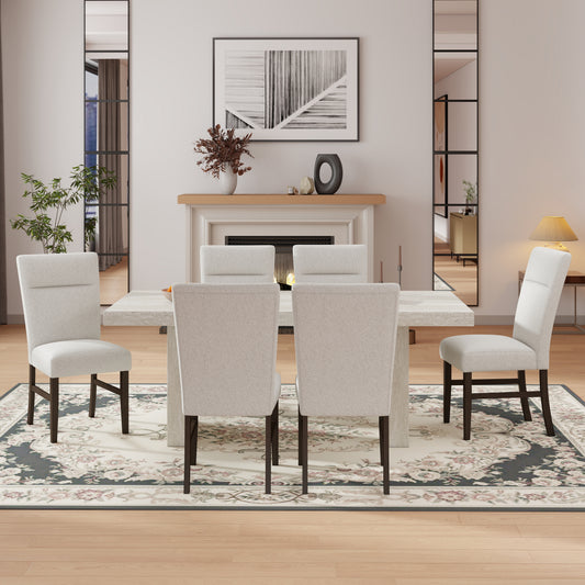 Roundhill Furniture Cavira 7-Piece Modern Dining Set, Faux Marble Dining Table with 6 Chairs, Gray
