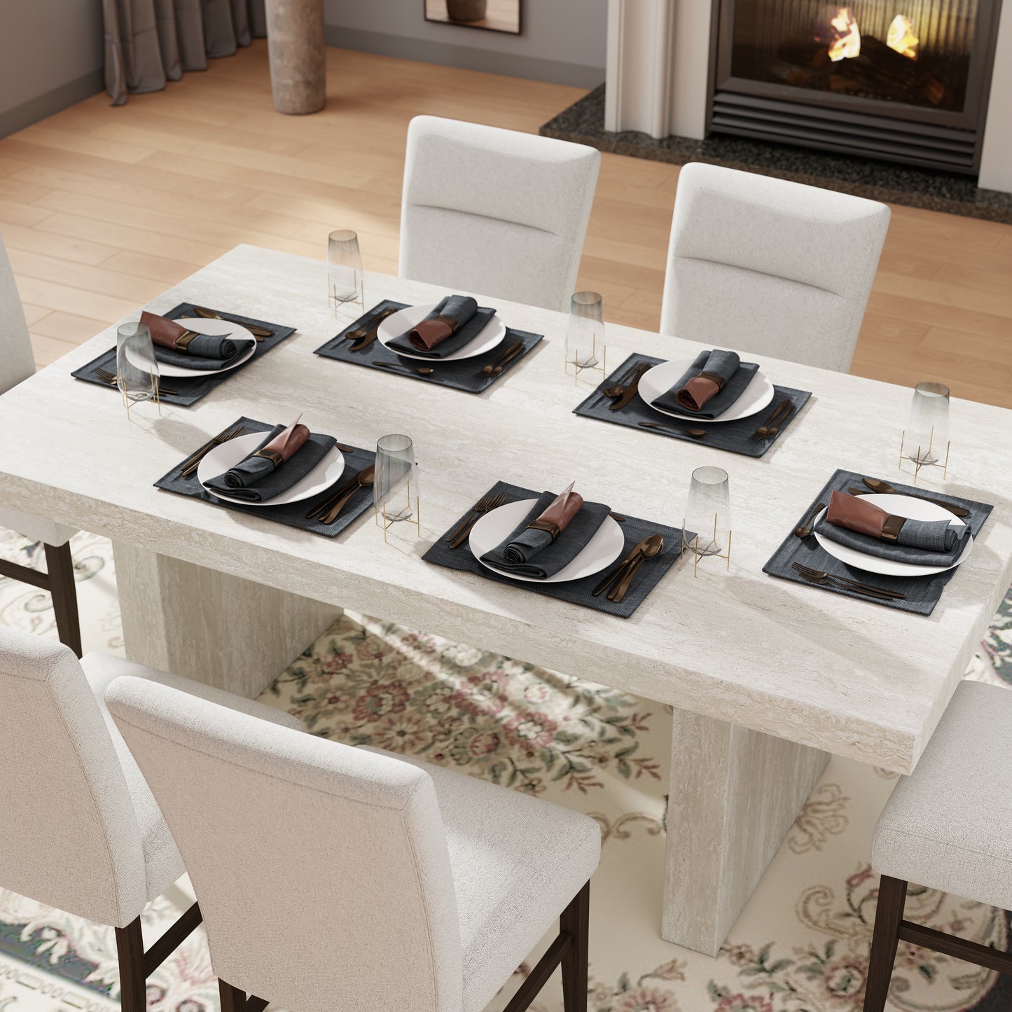 Roundhill Furniture Cavira 7-Piece Modern Dining Set, Faux Marble Dining Table with 6 Chairs, Gray