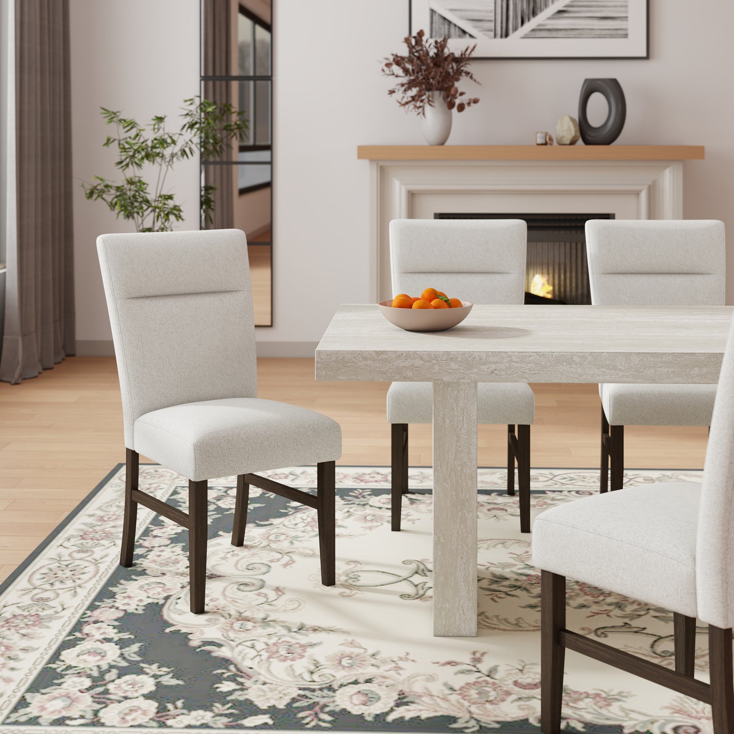Roundhill Furniture Cavira 7-Piece Modern Dining Set, Faux Marble Dining Table with 6 Chairs, Gray