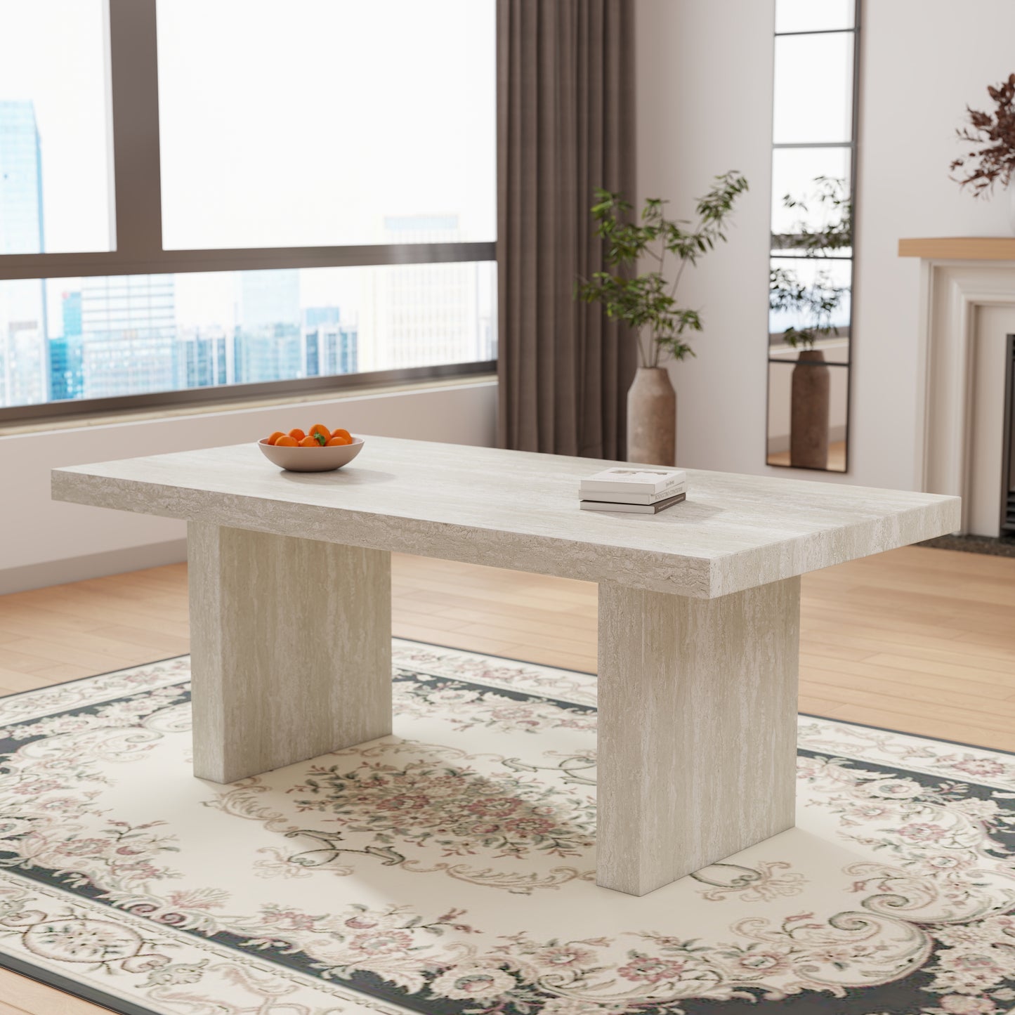 Roundhill Furniture Cavira 7-Piece Modern Dining Set, Faux Marble Dining Table with 6 Chairs, Gray