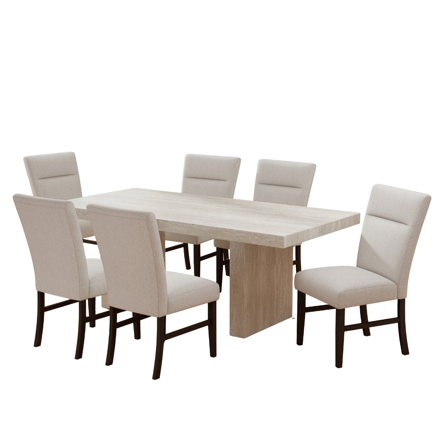 Roundhill Furniture Cavira 7-Piece Modern Dining Set, Faux Marble Dining Table with 6 Chairs, Gray