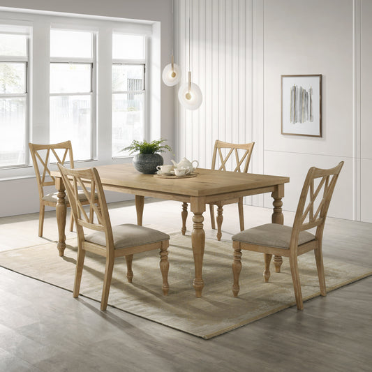 Roundhill Furniture Verta 5-Piece Dining Set, Dining Table with 4 Cross Back Dining Chairs, Light Oak Finish
