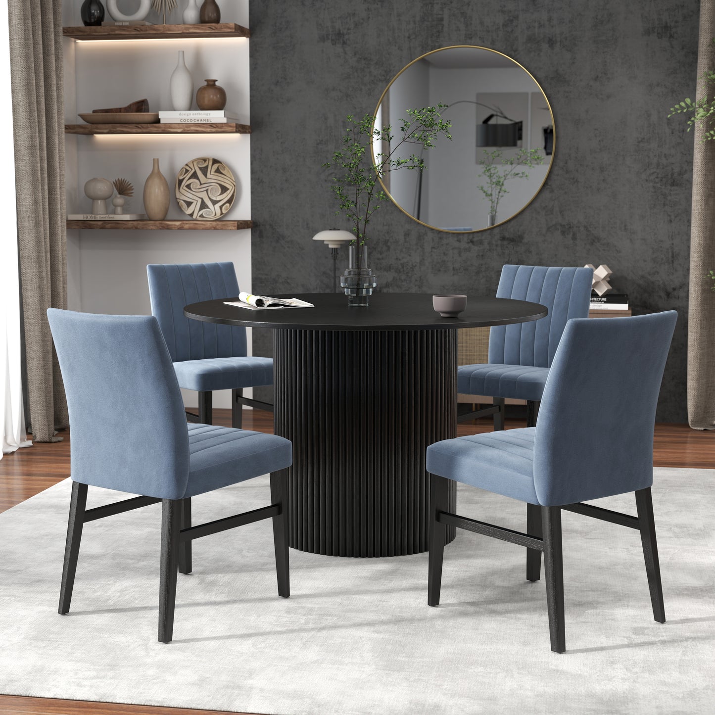 Roundhill Furniture Henriet 5-Piece Pedestal Dining Set, Round Dining Table with Four Chairs