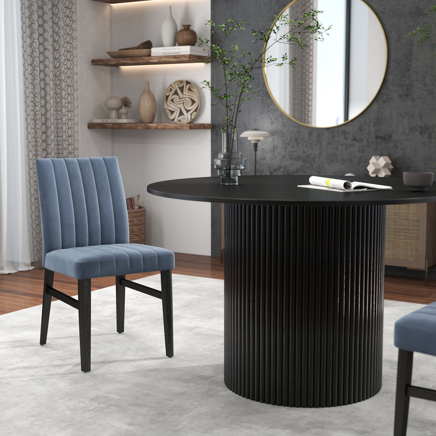 Roundhill Furniture Henriet 5-Piece Pedestal Dining Set, Round Dining Table with Four Chairs