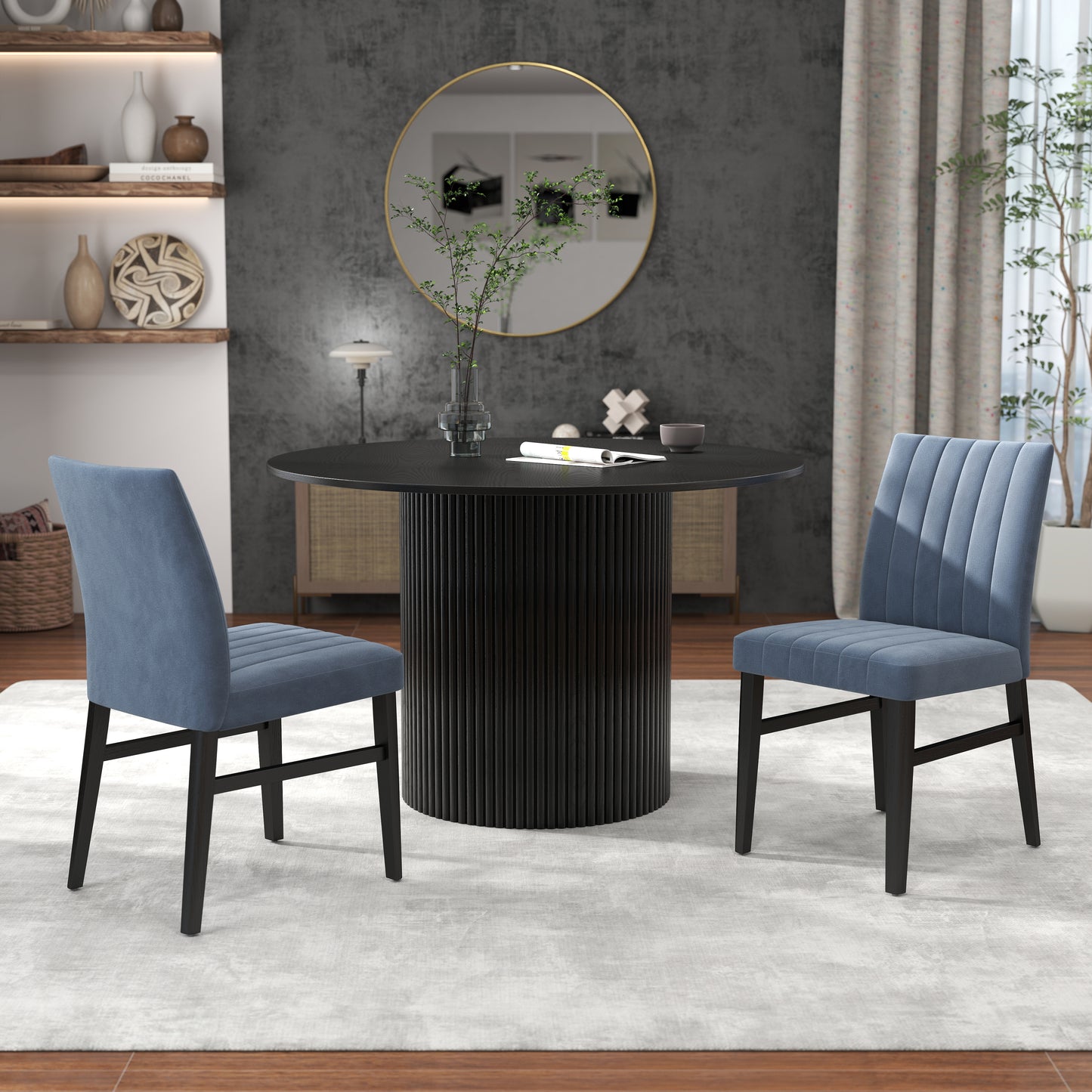 Roundhill Furniture Henriet 5-Piece Pedestal Dining Set, Round Dining Table with Four Chairs