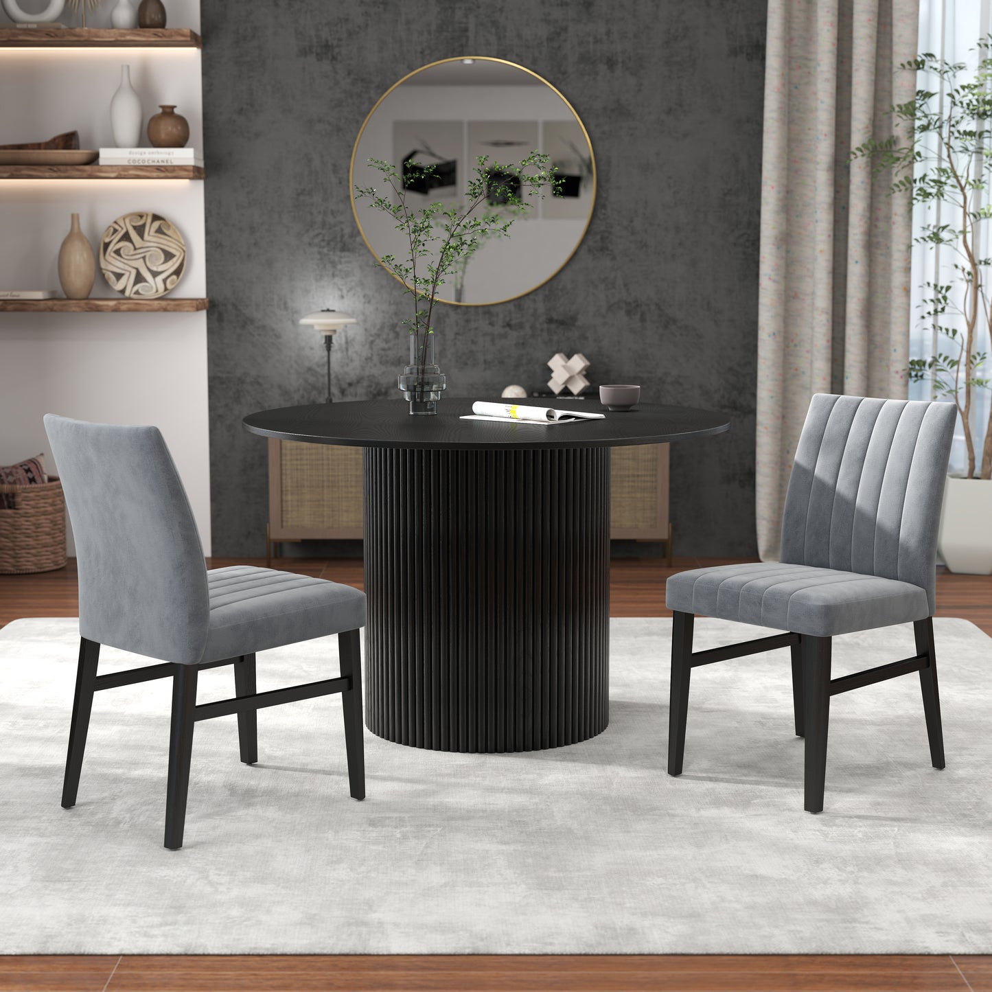 Roundhill Furniture Henriet 5-Piece Pedestal Dining Set, Round Dining Table with Four Chairs
