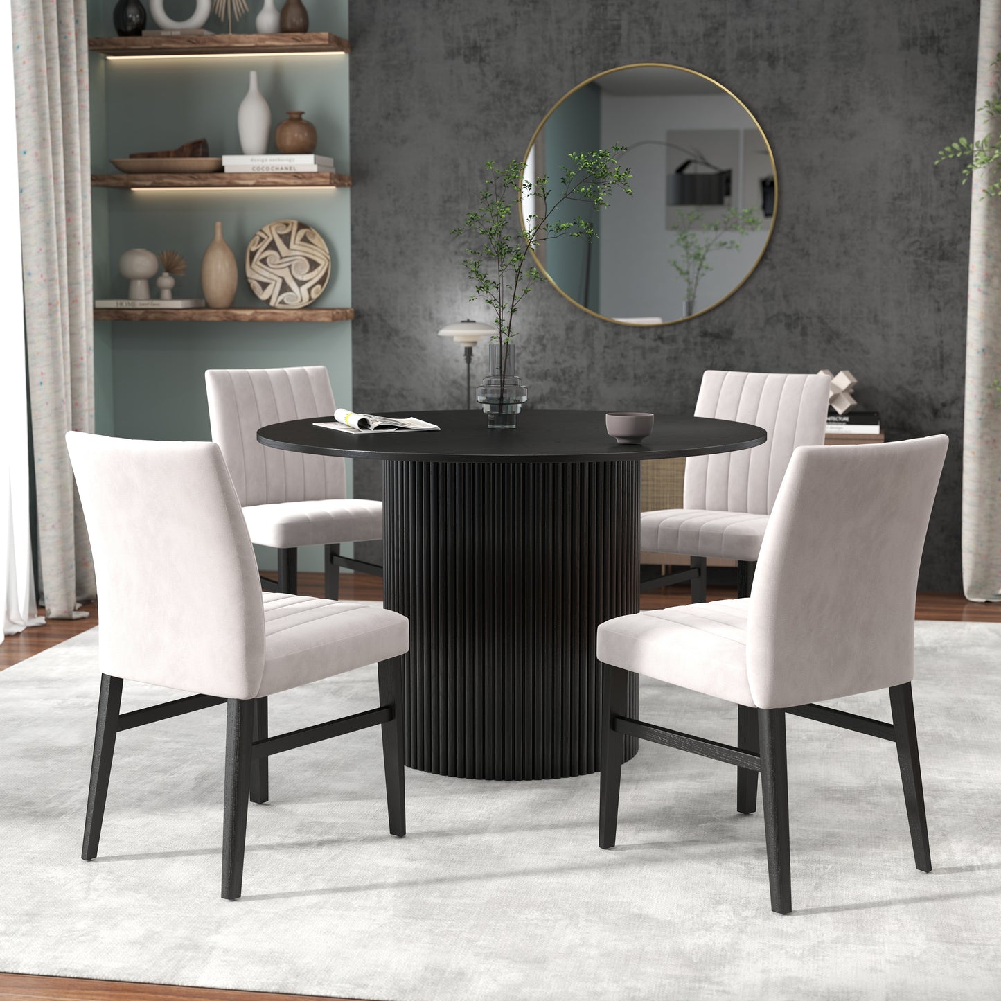 Roundhill Furniture Henriet 5-Piece Pedestal Dining Set, Round Dining Table with Four Chairs