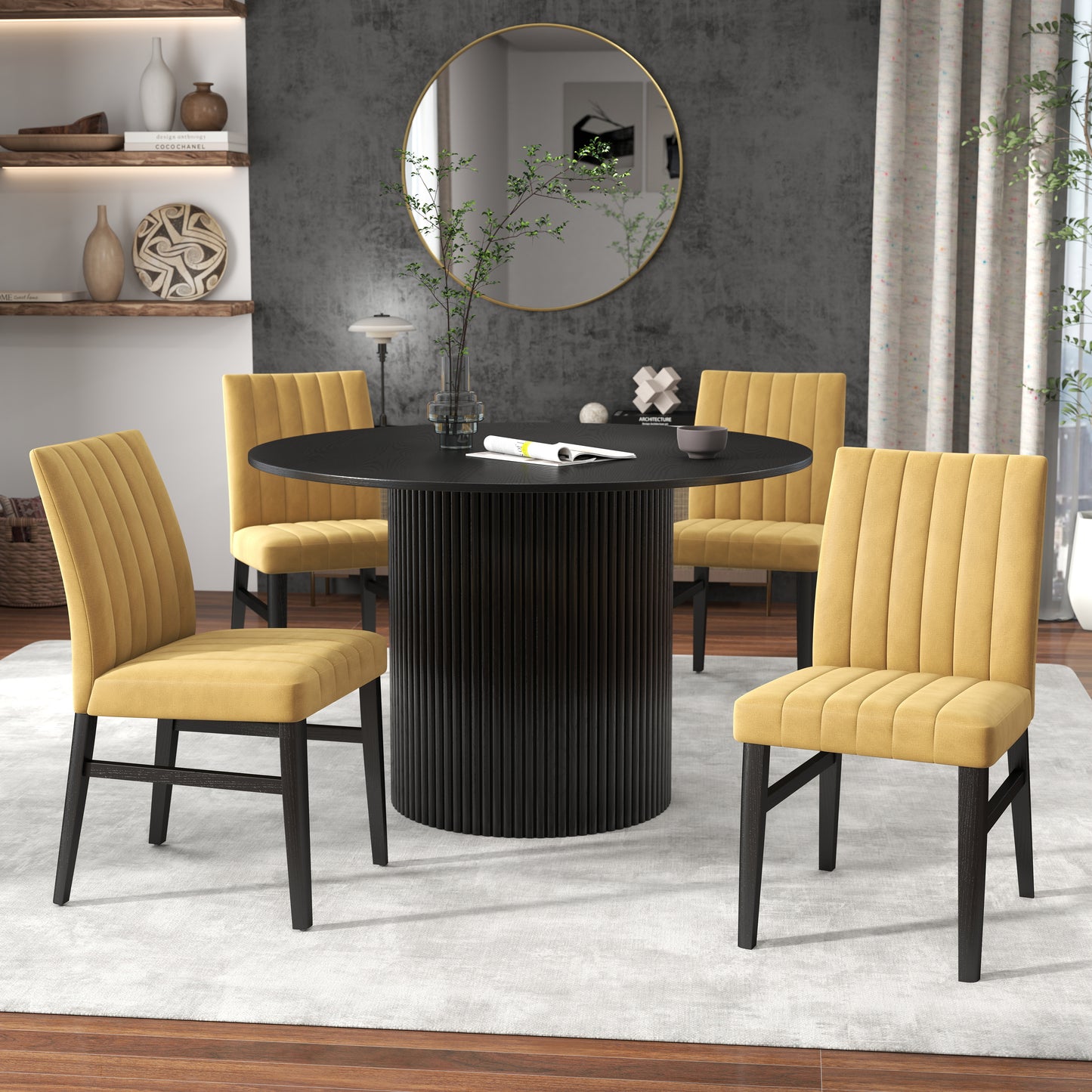 Roundhill Furniture Henriet 5-Piece Pedestal Dining Set, Round Dining Table with Four Chairs