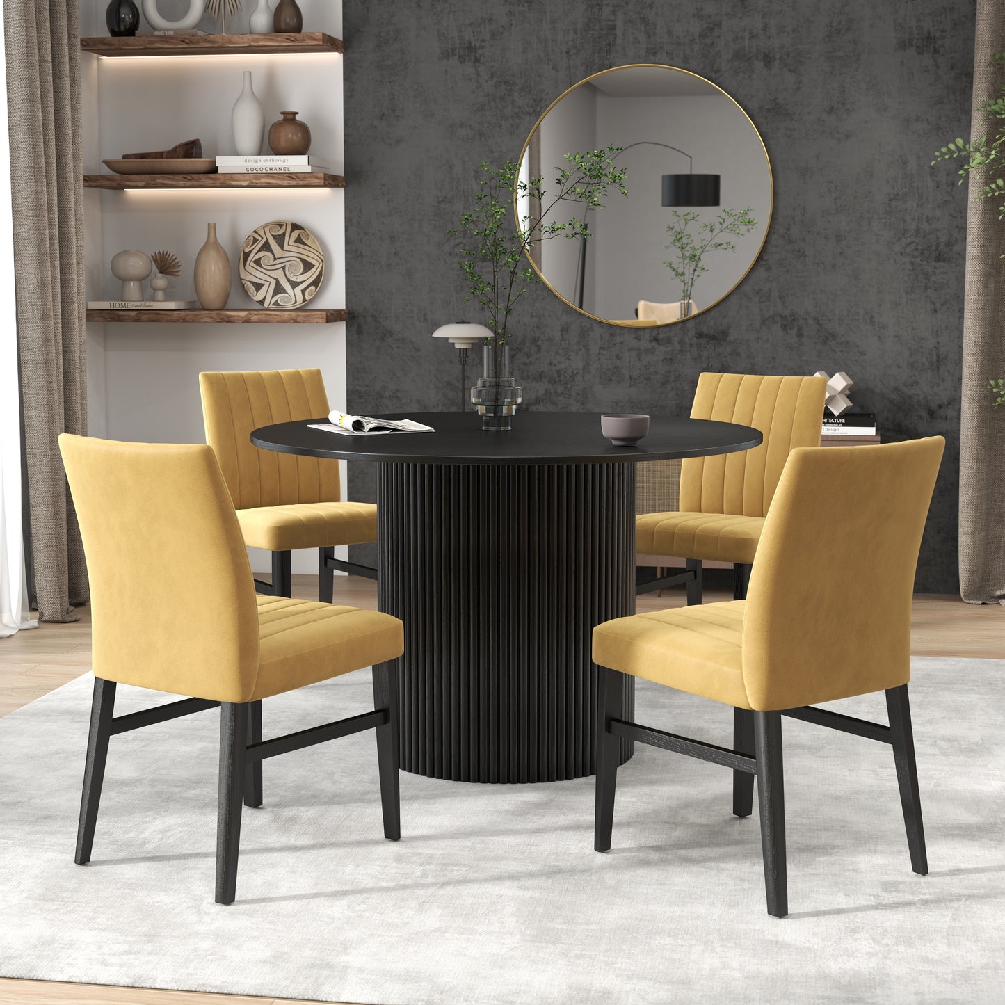 Roundhill Furniture Henriet 5-Piece Pedestal Dining Set, Round Dining Table with Four Chairs
