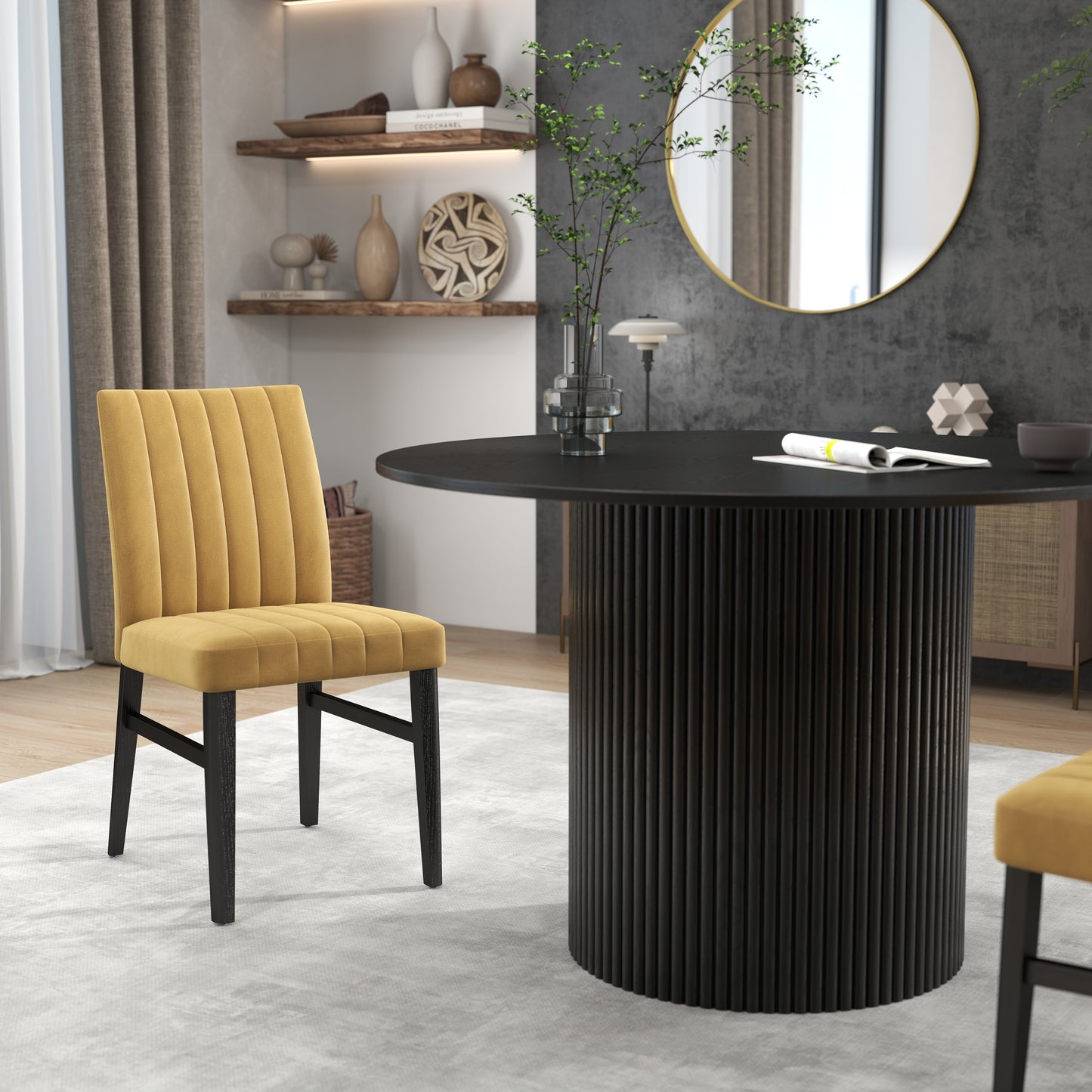 Roundhill Furniture Henriet 5-Piece Pedestal Dining Set, Round Dining Table with Four Chairs