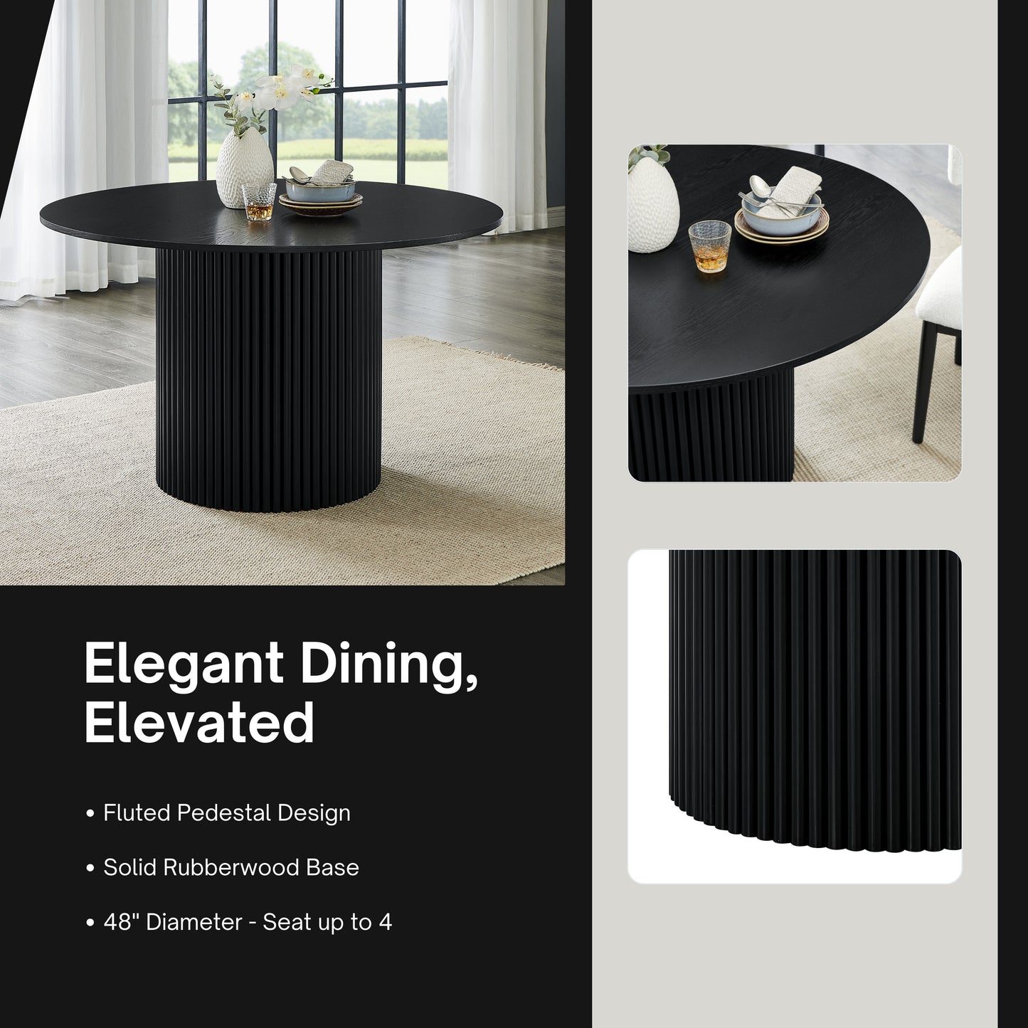 Roundhill Furniture Henriet 5-Piece Pedestal Dining Set, Round Dining Table with Four Chairs
