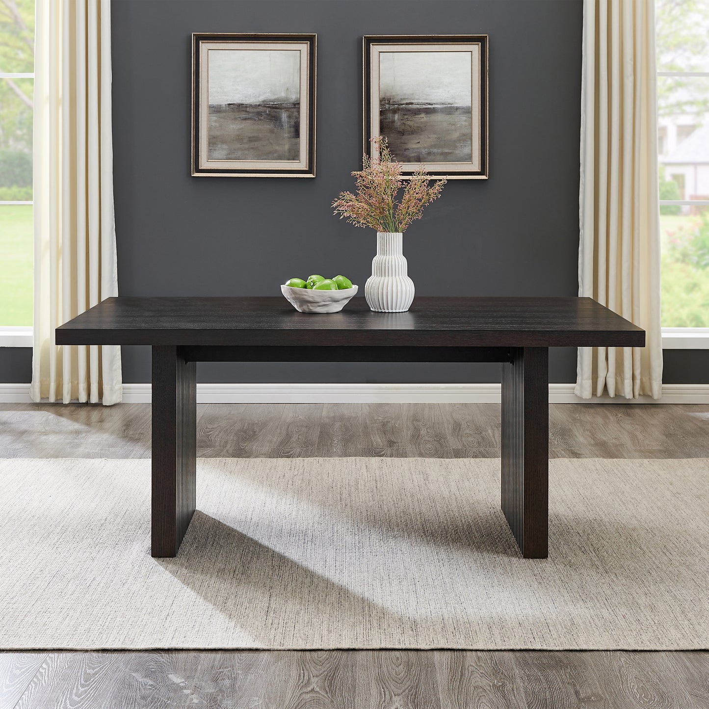 Roundhill Furniture Madison 6-Piece Dining Set, Slat-Fluted Dining Table with 4 Chairs and a Bench, Chocolate