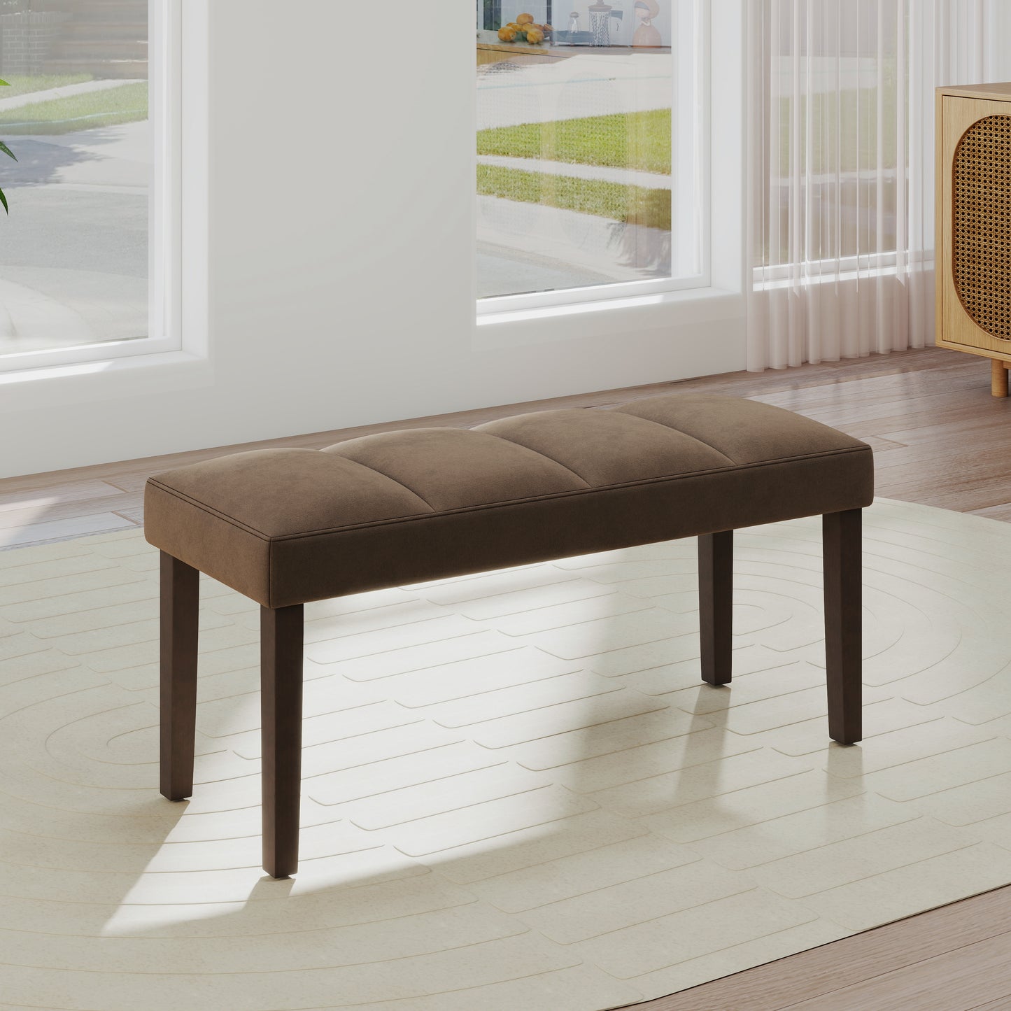 Roundhill Furniture Madison 6-Piece Dining Set, Slat-Fluted Dining Table with 4 Chairs and a Bench, Chocolate