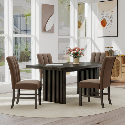 Roundhill Furniture Madison 5-Piece Dining Set, Slat-Fluted Dining Table with 4 Chairs, Chocolate