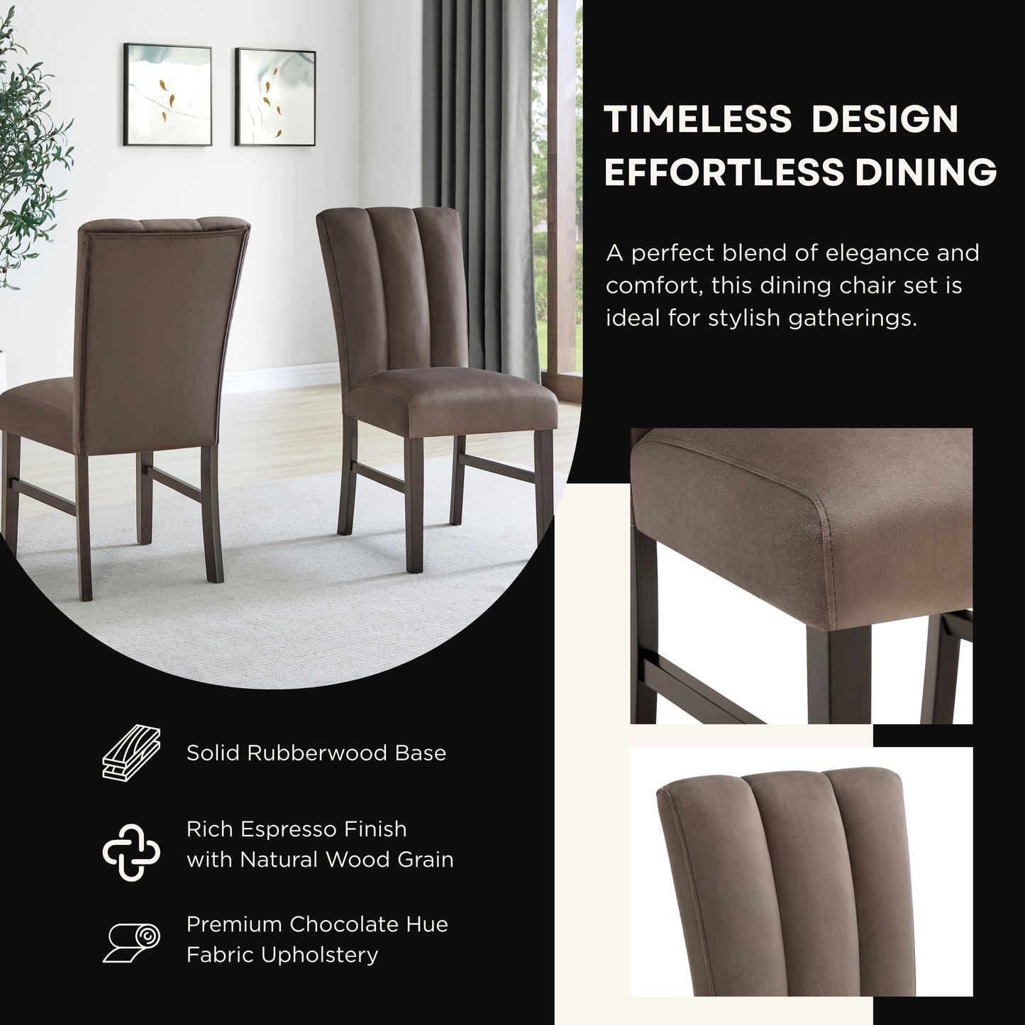 Roundhill Furniture Madison 5-Piece Dining Set, Slat-Fluted Dining Table with 4 Chairs, Chocolate