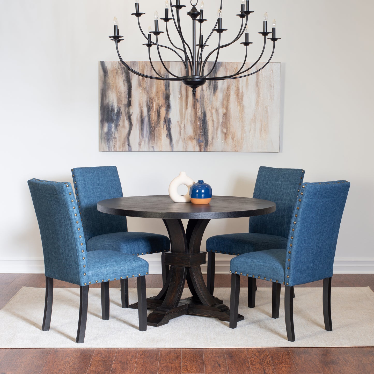 Eton 5-piece Dining Set, Distressed Pedestal Round Table with 4 Stylish Chairs