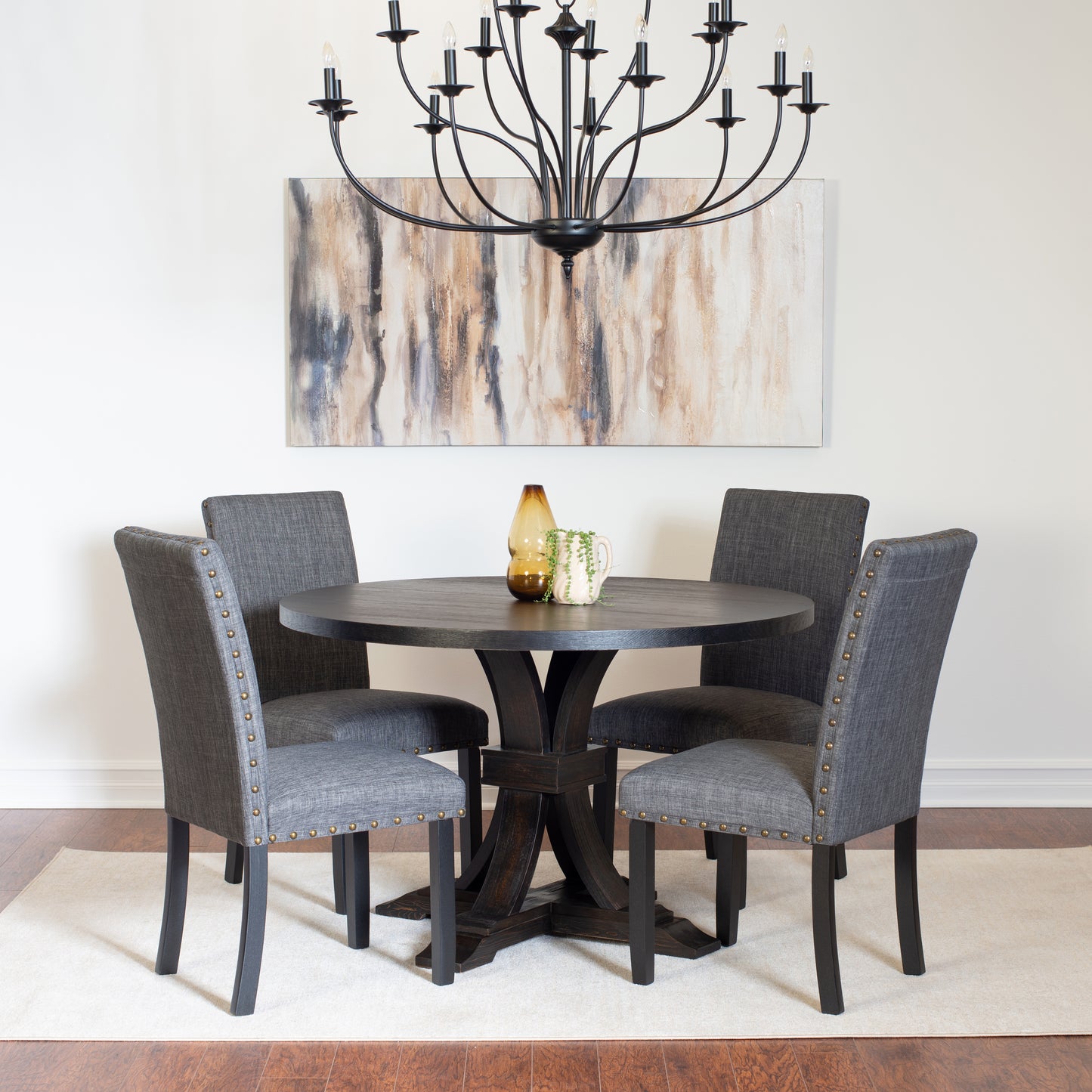 Eton 5-piece Dining Set, Distressed Pedestal Round Table with 4 Stylish Chairs