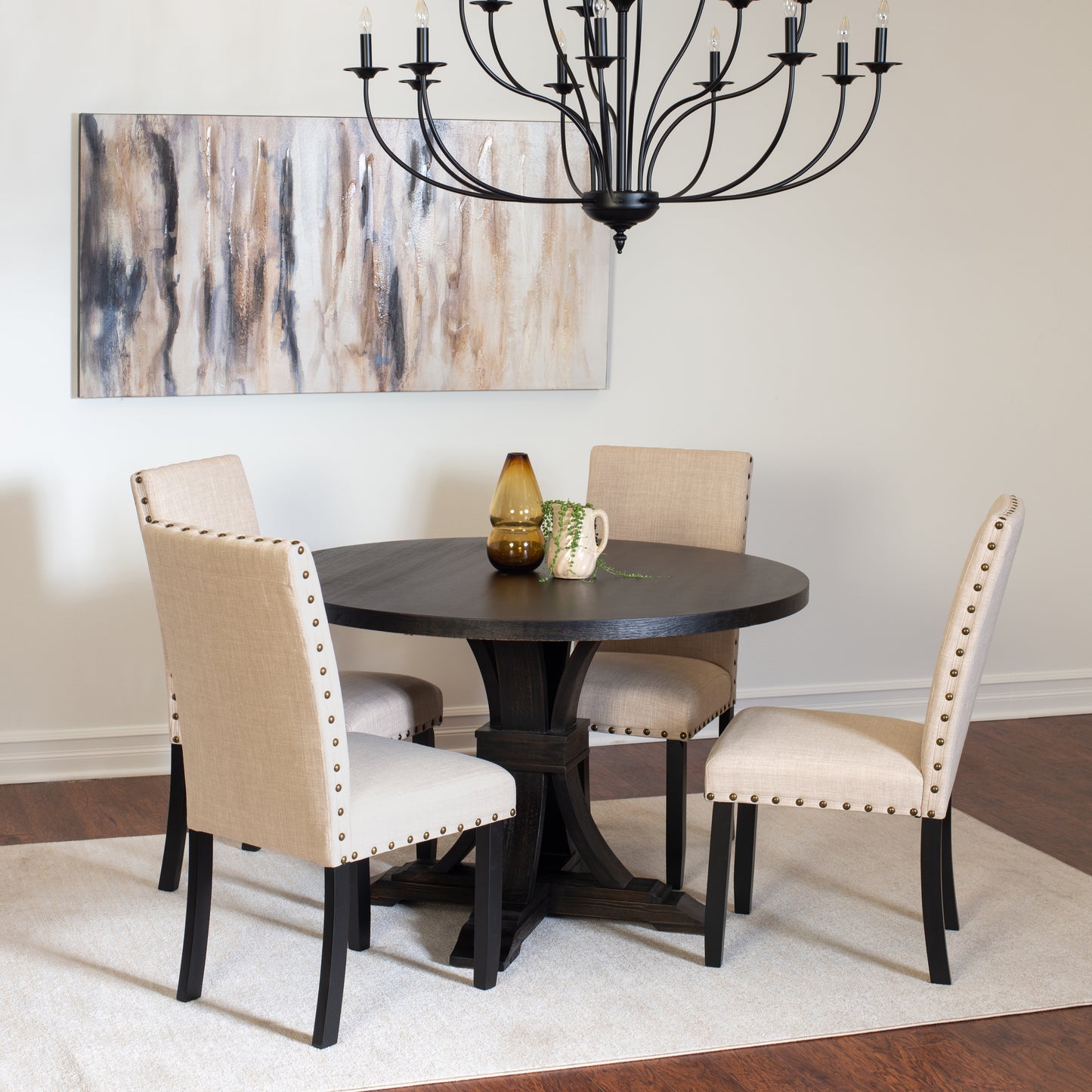 Eton 5-piece Dining Set, Distressed Pedestal Round Table with 4 Stylish Chairs