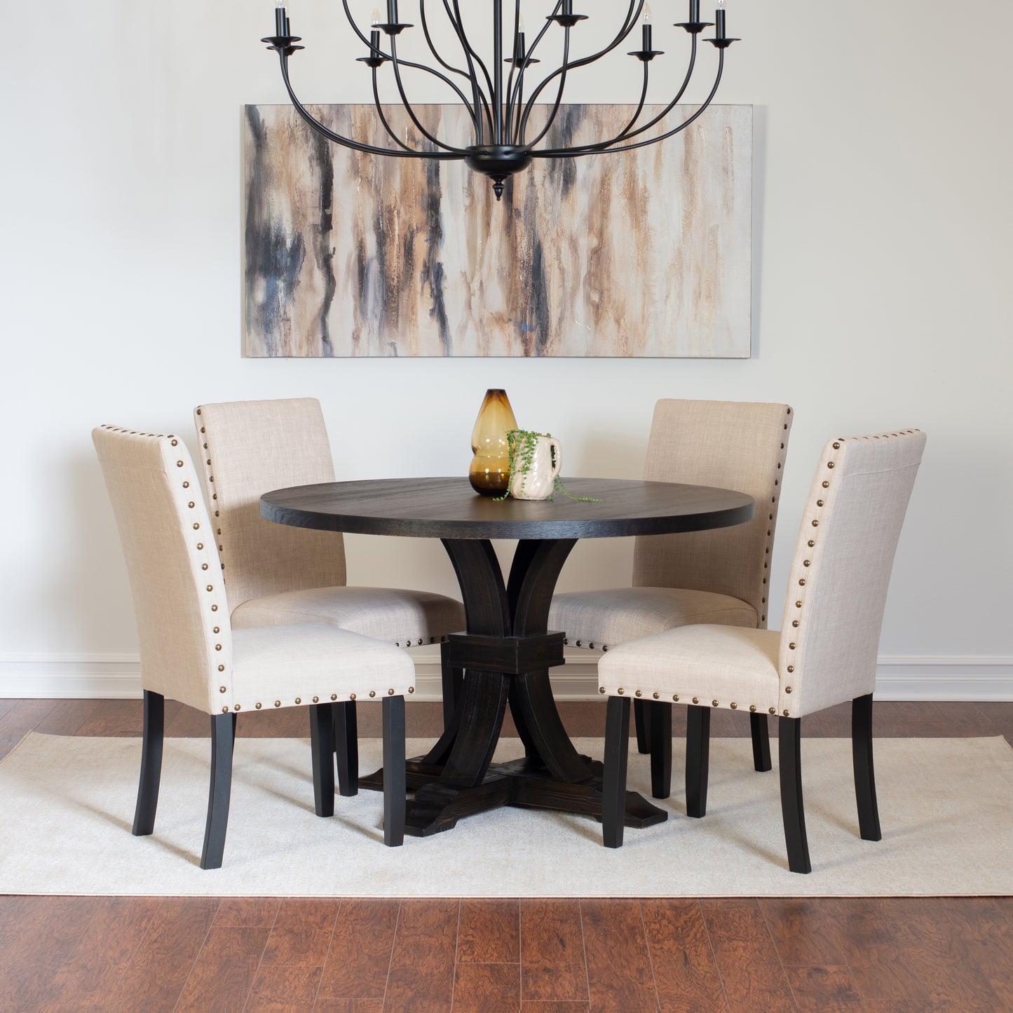 Eton 5-piece Dining Set, Distressed Pedestal Round Table with 4 Stylish Chairs