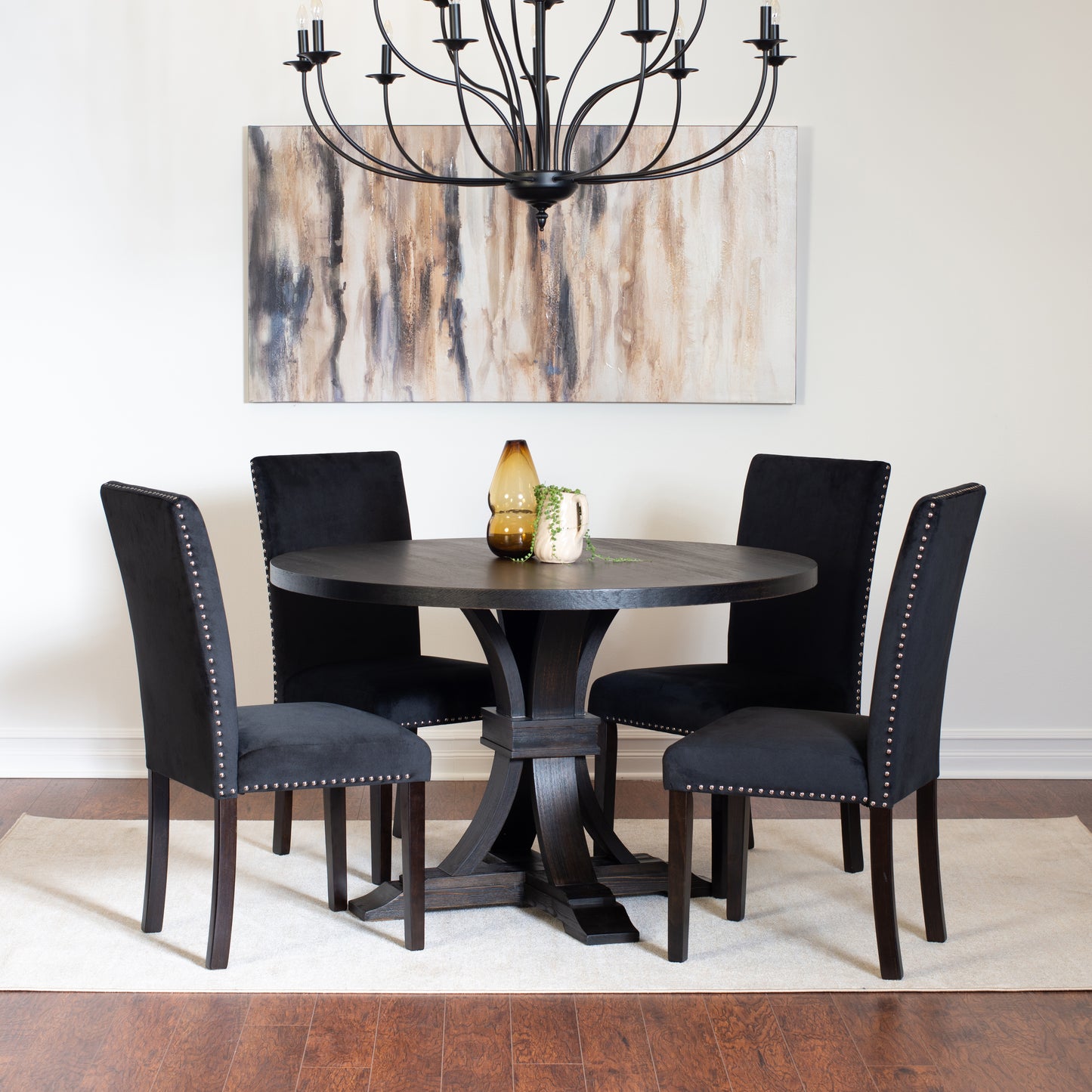 Quinlan 5-piece Dining Set, Distressed Pedestal Round Table with 4 Stylish Chairs