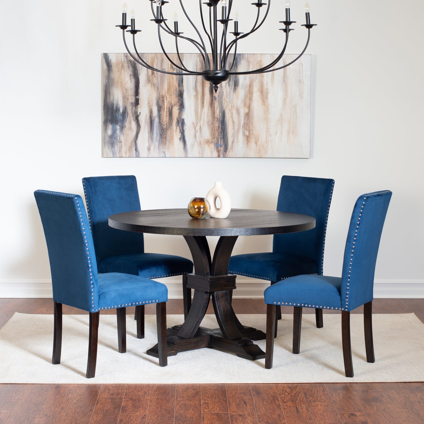 Quinlan 5-piece Dining Set, Distressed Pedestal Round Table with 4 Stylish Chairs