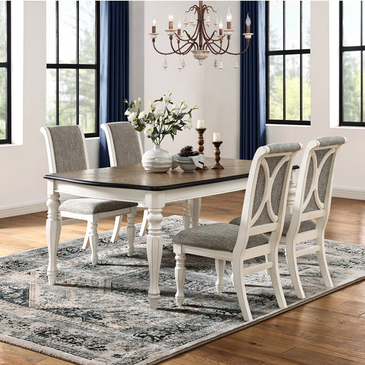 Roundhill Furniture Belleza French Country 5-Piece Dining Set in Antique White and Weathered Oak Finish