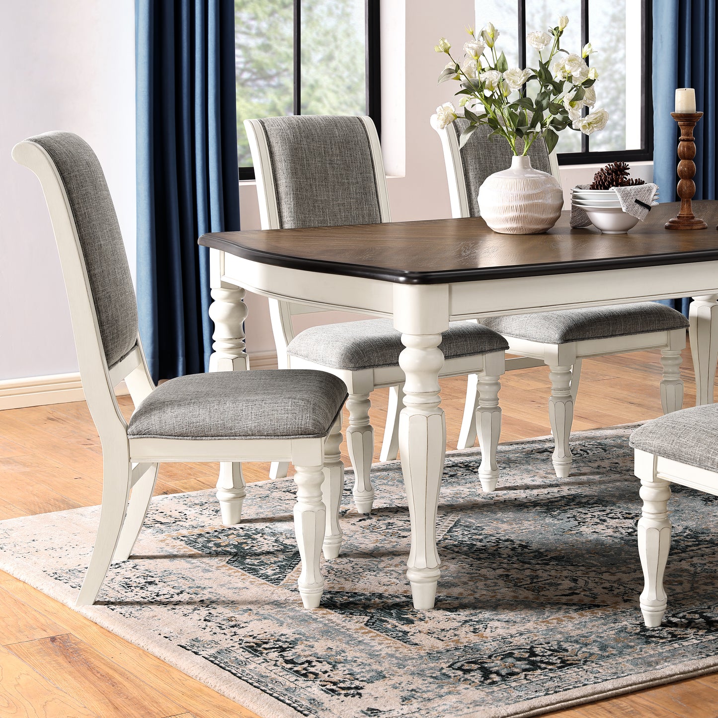 Roundhill Furniture Belleza French Country 5-Piece Dining Set in Antique White and Weathered Oak Finish