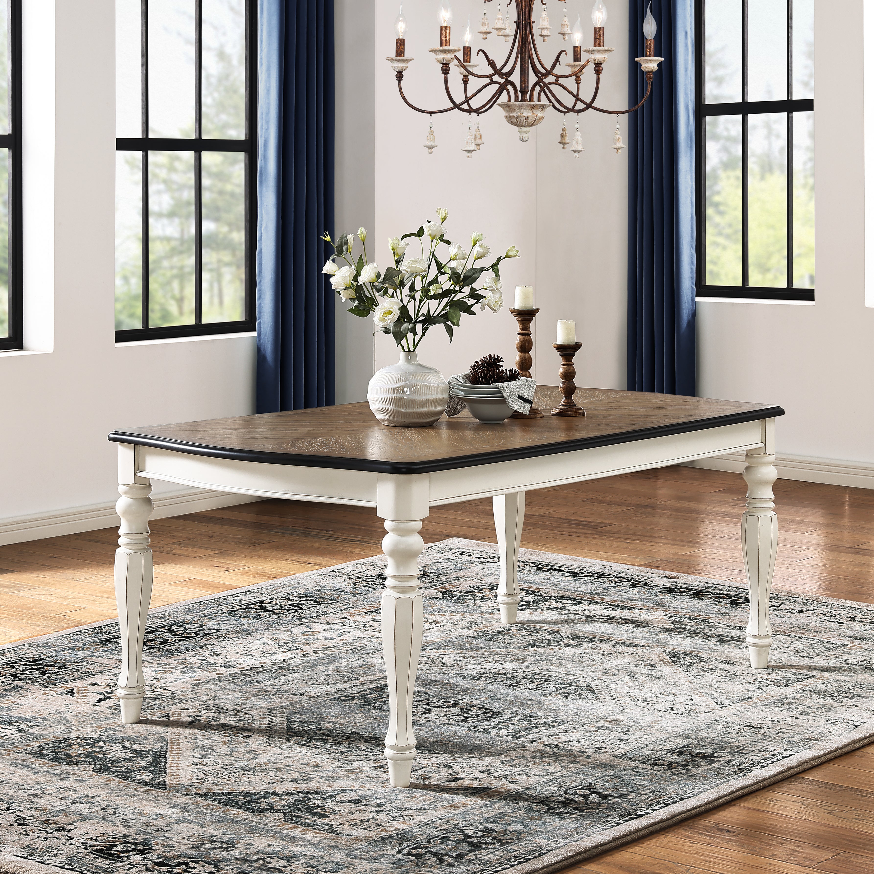 Roundhill Furniture Belleza French Country 5 Piece Dining Set in Antique White and Weathered Oak Finish