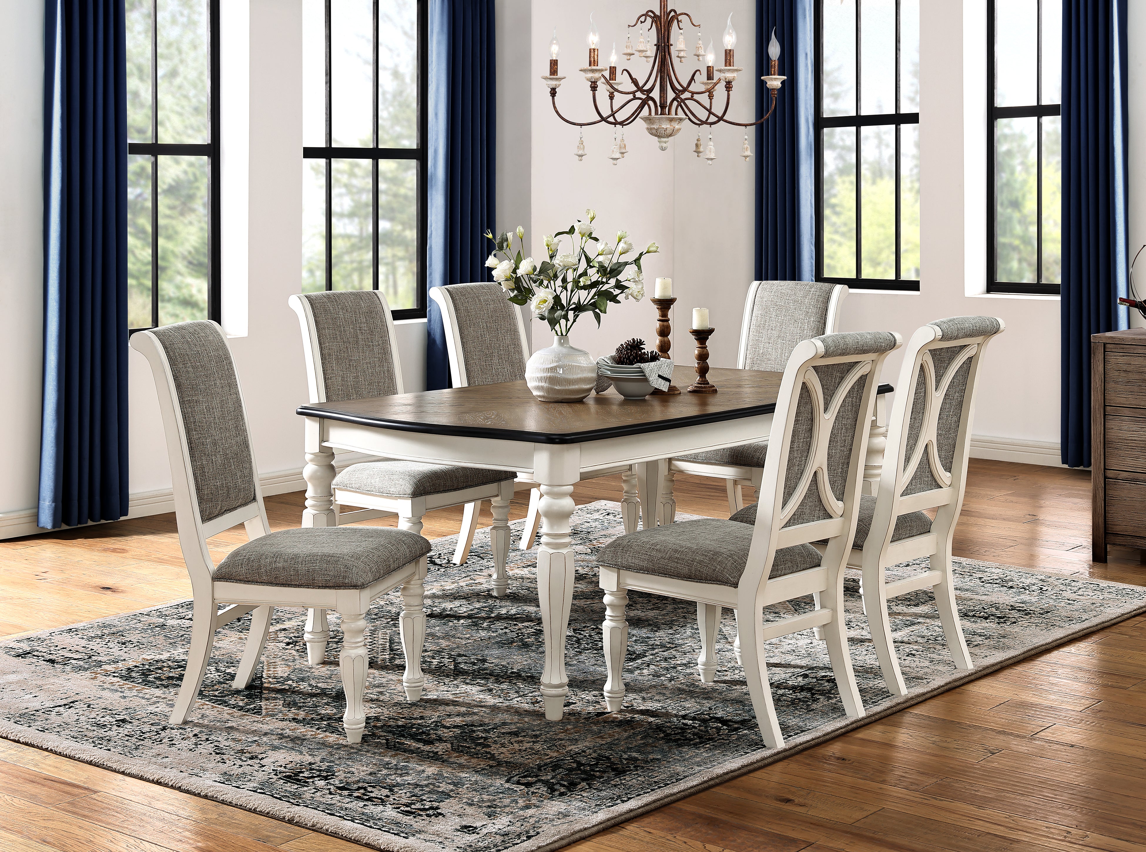 Roundhill Furniture Belleza French Country 7 Piece Dining Set in Antiq