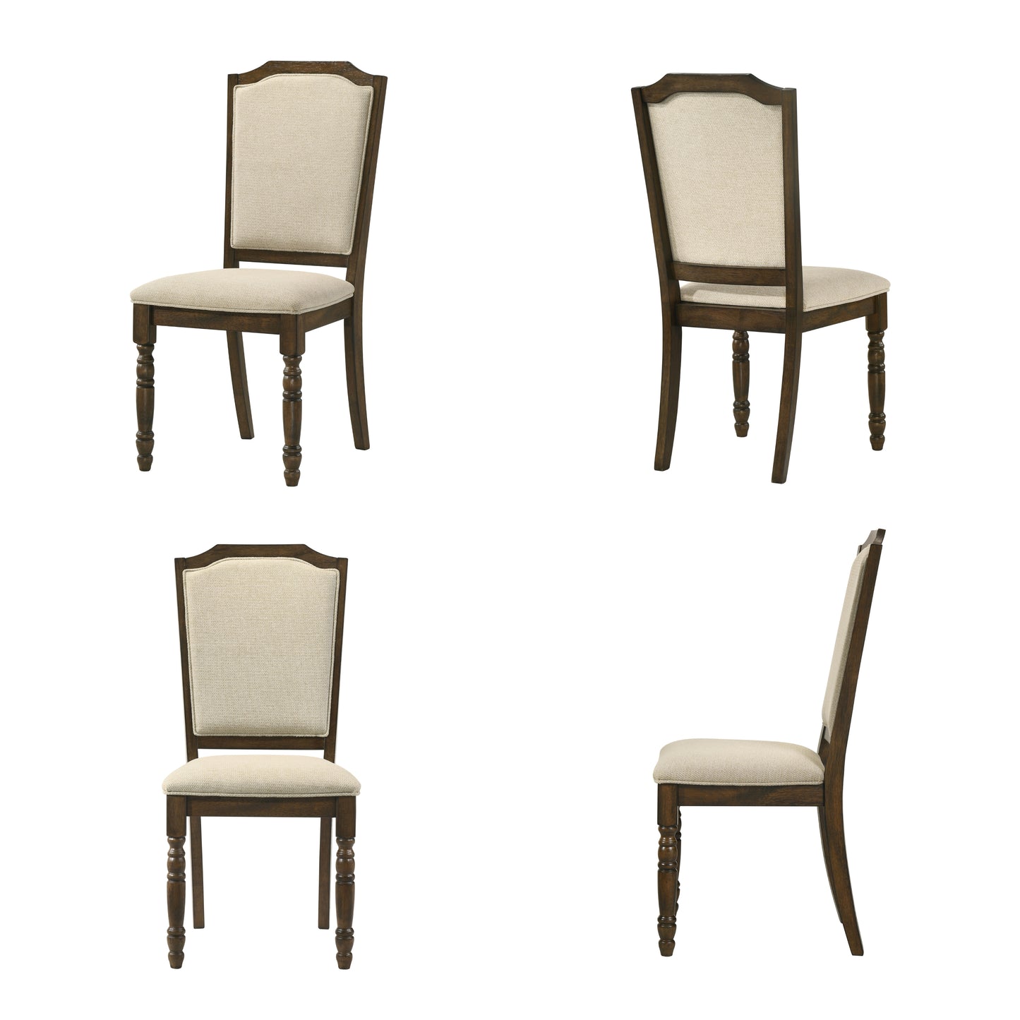 Roundhill Furniture Fantail 5-Piece Dining Set, Round Dining Table with 4 Iris Chairs, Walnut Finish