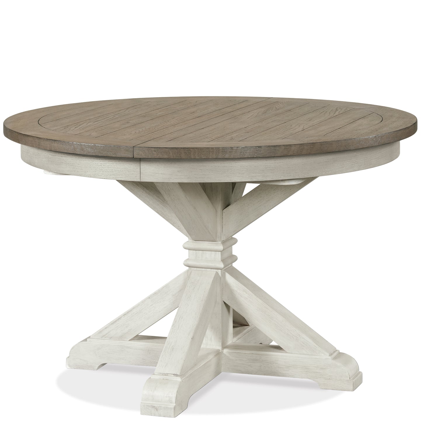 Roundhill Furniture Harola Round Pedestal Dining Table with 18" Leaf, Distressed Pine Finish