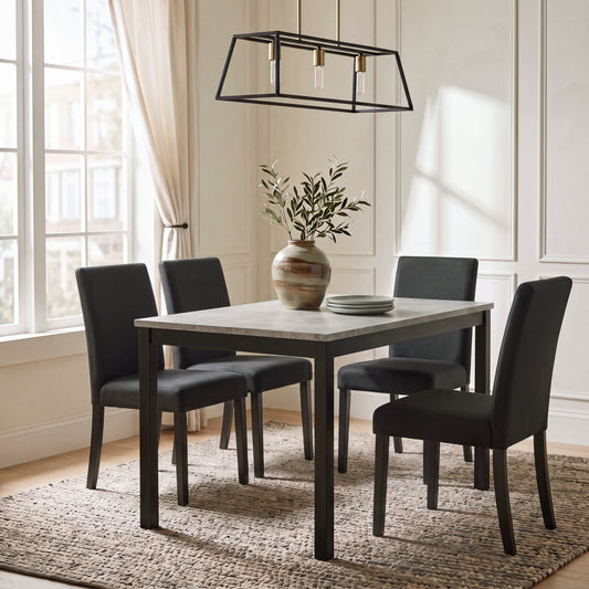 Roundhill Furniture Flint 5-Piece Dining Set, 48-inch Dining Table with 4 Chairs