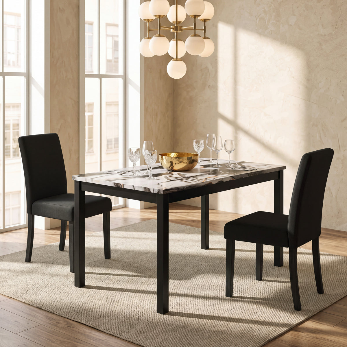 Roundhill Furniture Flint 5-Piece Dining Set, 48-inch Dining Table with 4 Chairs